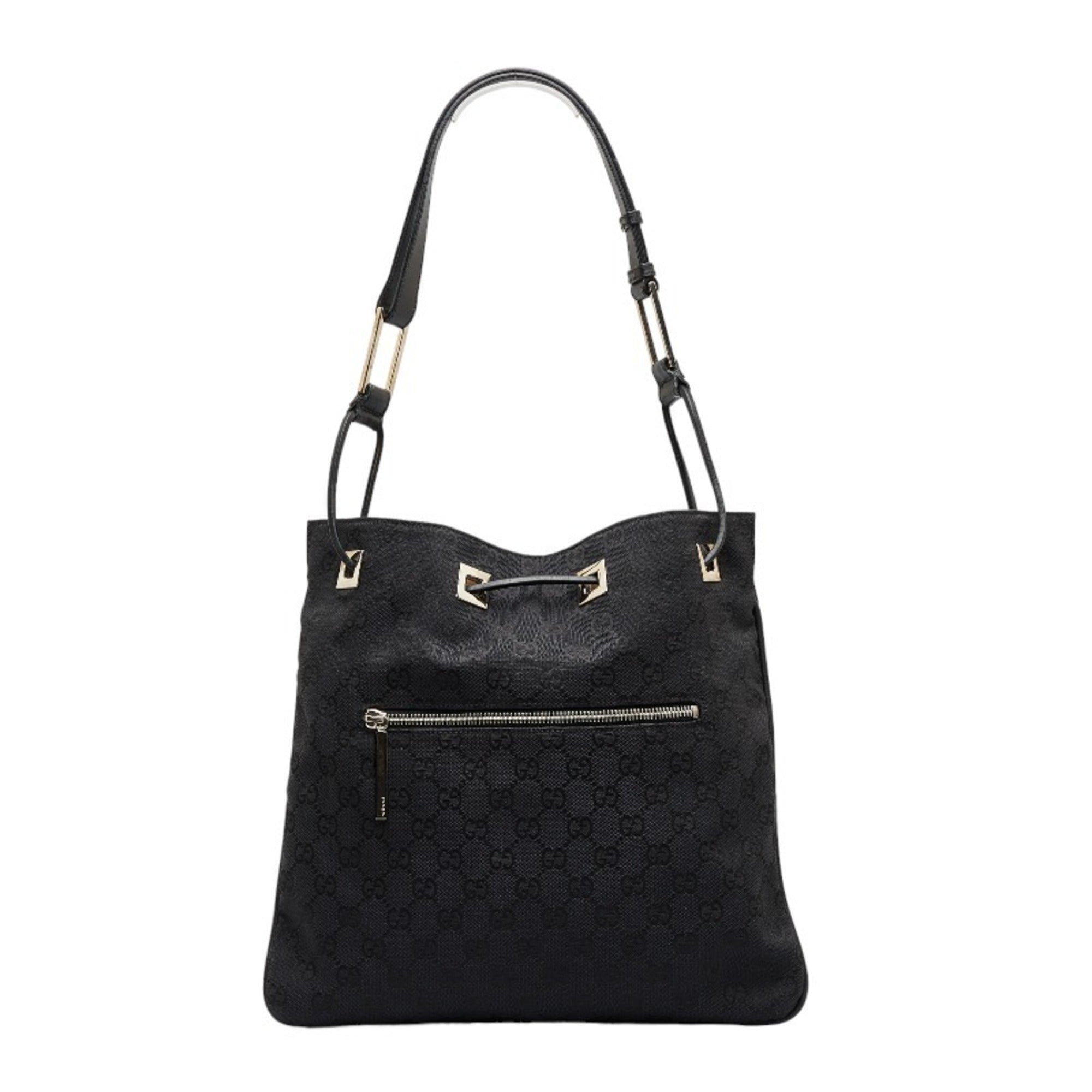 GUCCI GG Canvas One Shoulder Bag 001 4021 Black Leather Women's