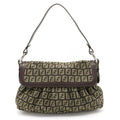 FENDI Zucchino Pattern Chef Bag Shoulder Handbag Canvas Dark Brown Beige 8BR353