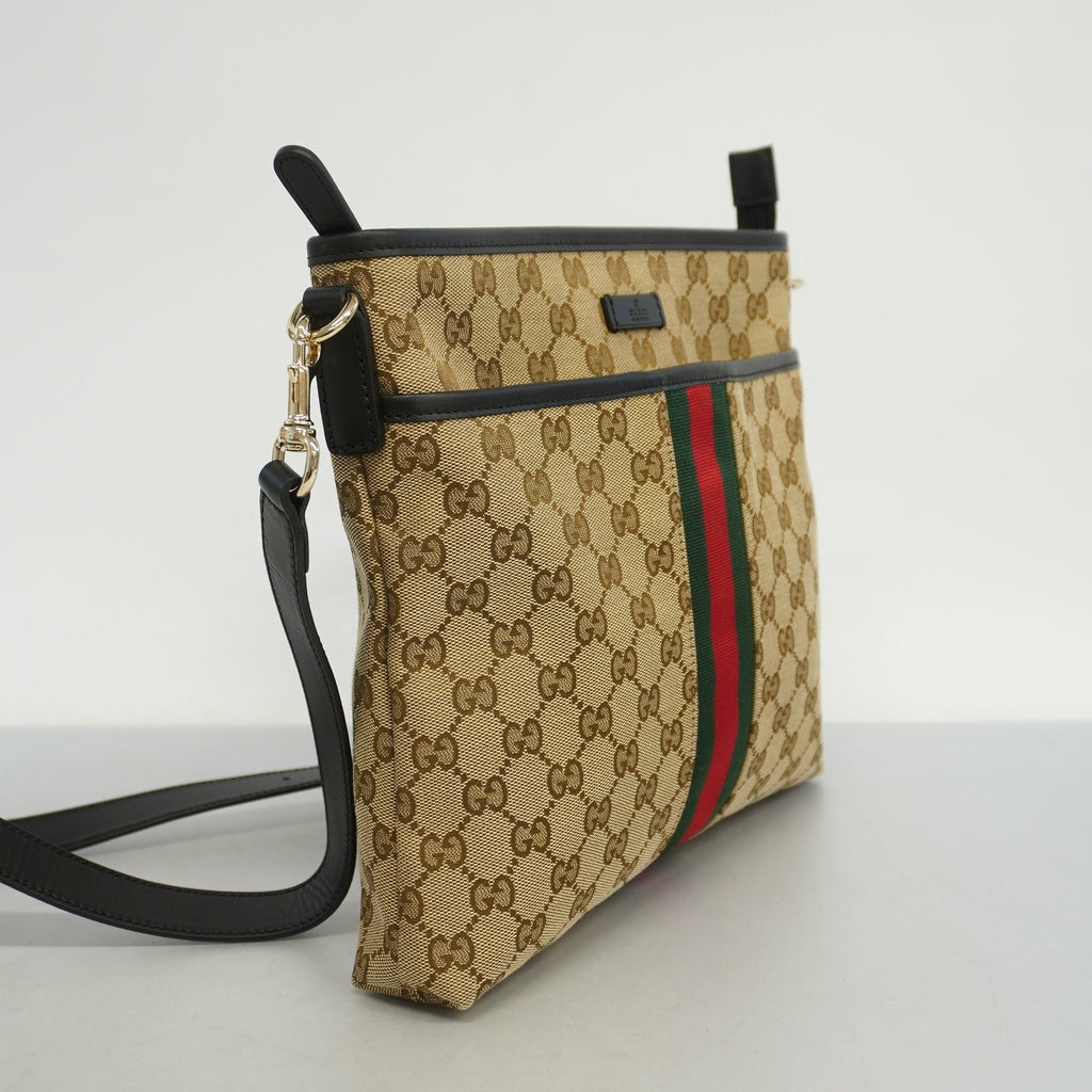 GUCCI  Sherry Line 388926 Unisex GG Canvas,Leather Shoulder Bag Beige,Black