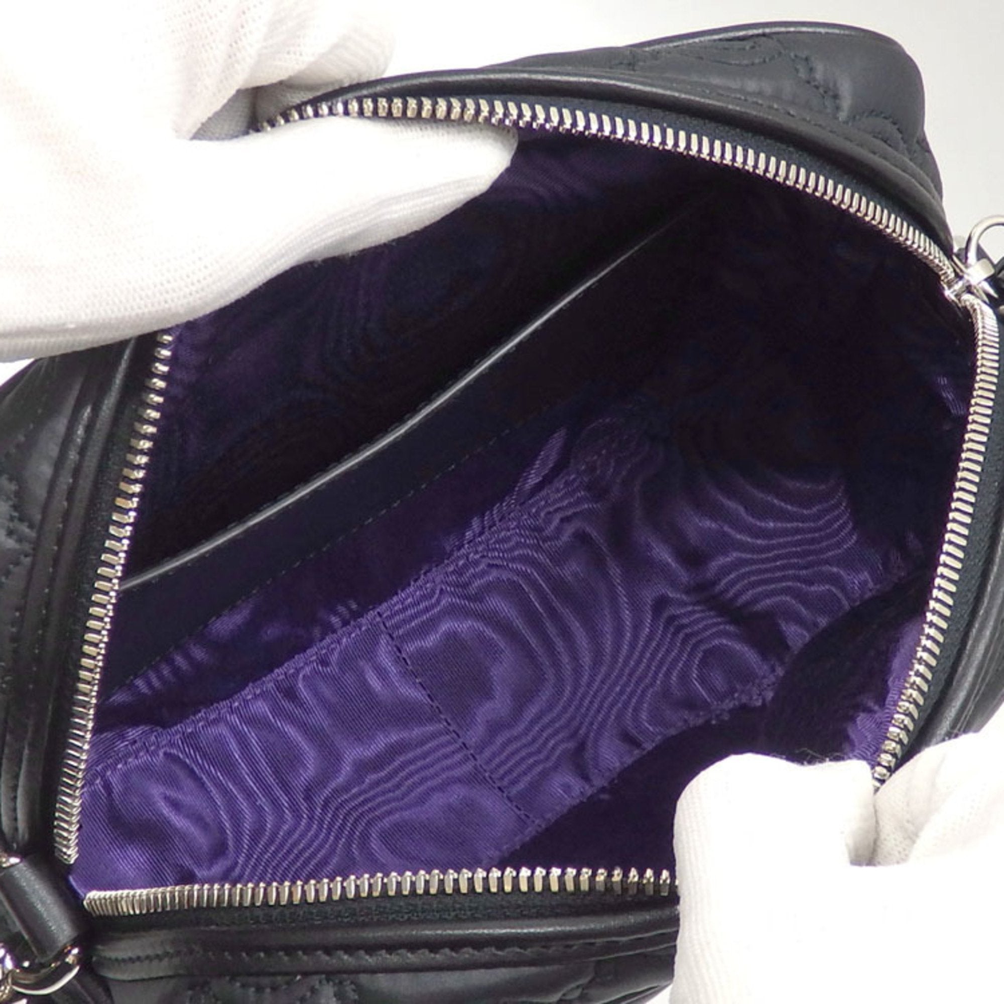 GUCCI Shoulder Bag GG Matelasse Small Women's Black Leather 702234