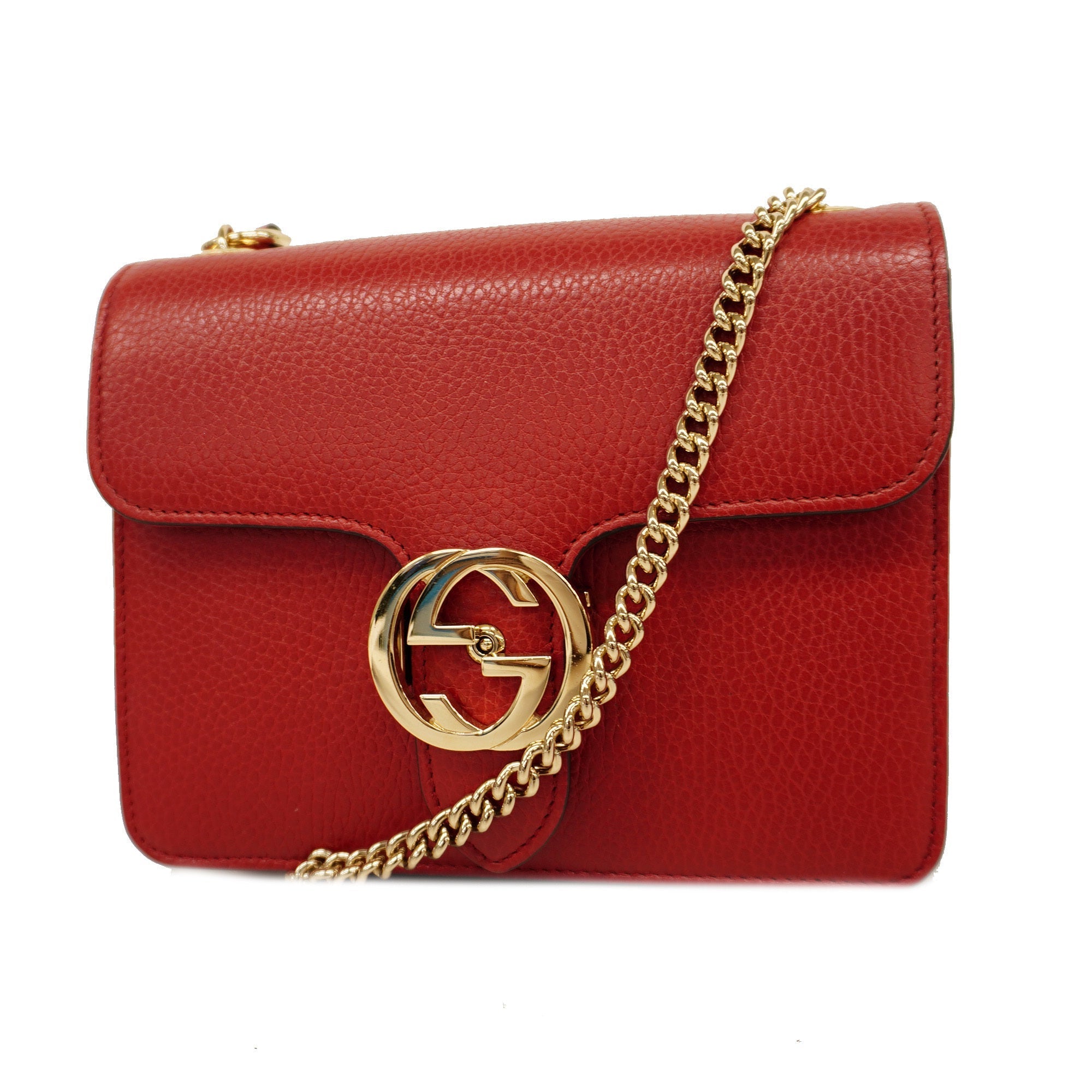 GUCCI  Interlocking G 510304 Women's Leather Shoulder Bag Red Color
