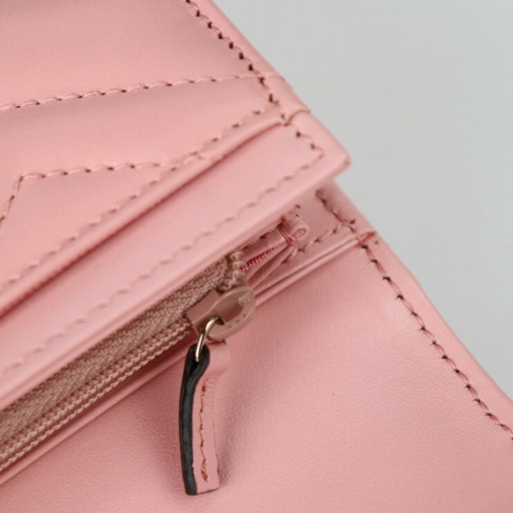 Gucci Continental Wallet GG Marmont Bifold 443436 Leather Pink Series Silver Metal Fittings Long