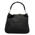 GUCCI Bamboo Handbag One Shoulder Bag 001 1577 Black Canvas Leather Women's