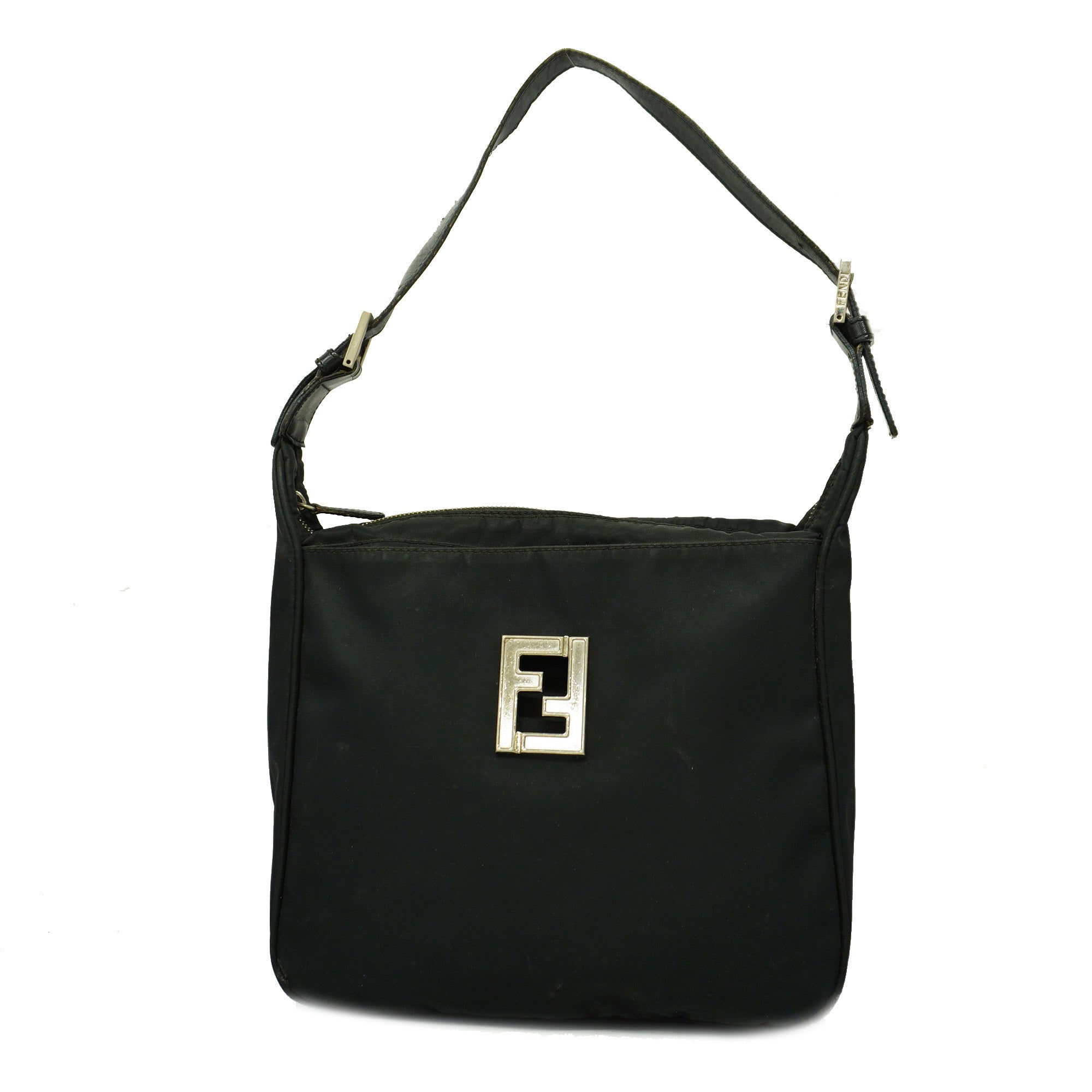 FENDIAuth  FF Logo Women's Nylon Shoulder Bag Black