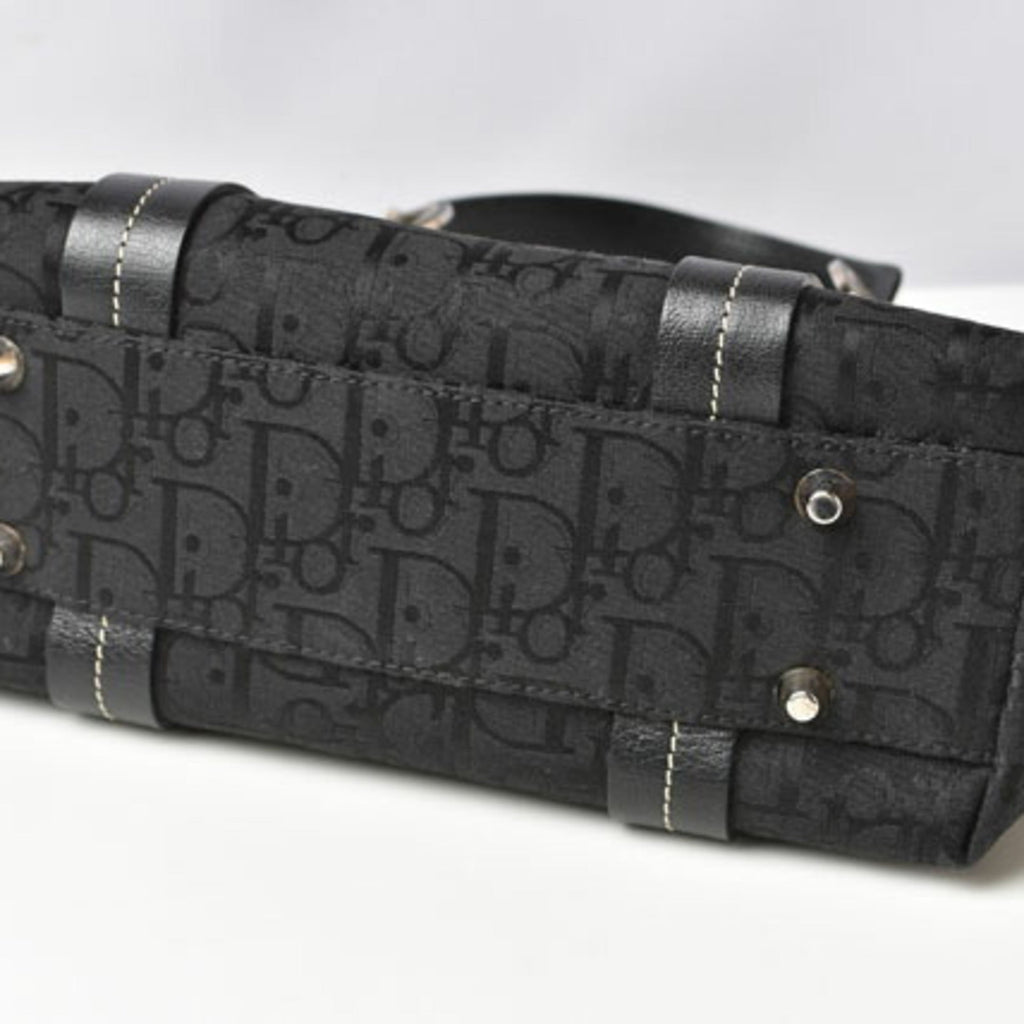 CHRISTIAN DIOR Tote Bag Embroidered Trotter Flower Embroidery Black