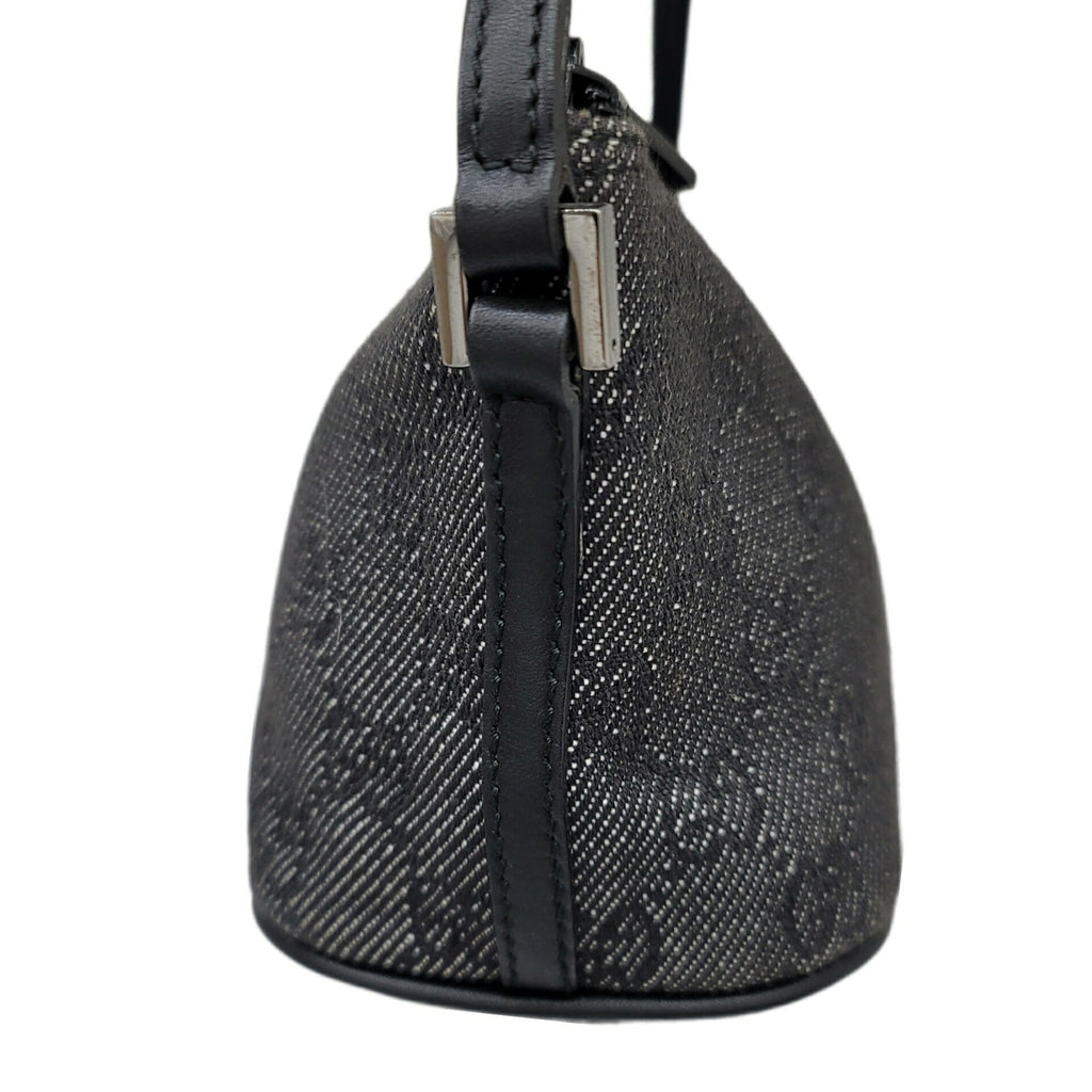 GUCCI 07198 Gray Black Pouch Handbag Back Canvas Leather Women Men Unisex