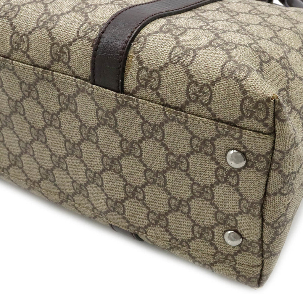 GUCCI GG Supreme Plus Tote Bag Shoulder PVC Leather Khaki Beige Dark Brown 114595