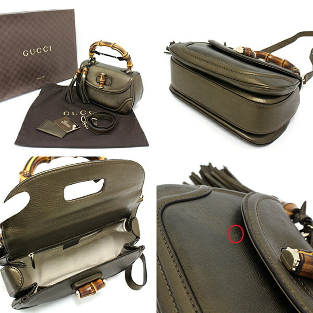 Gucci New Bamboo Handbag 254884 2WAY Shoulder Bag Tassel Leather Gold Metallic