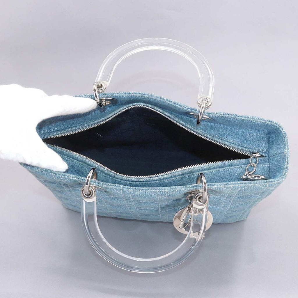 CHRISTIAN DIOR lady large 2way hand shoulder bag denim blue Lady
