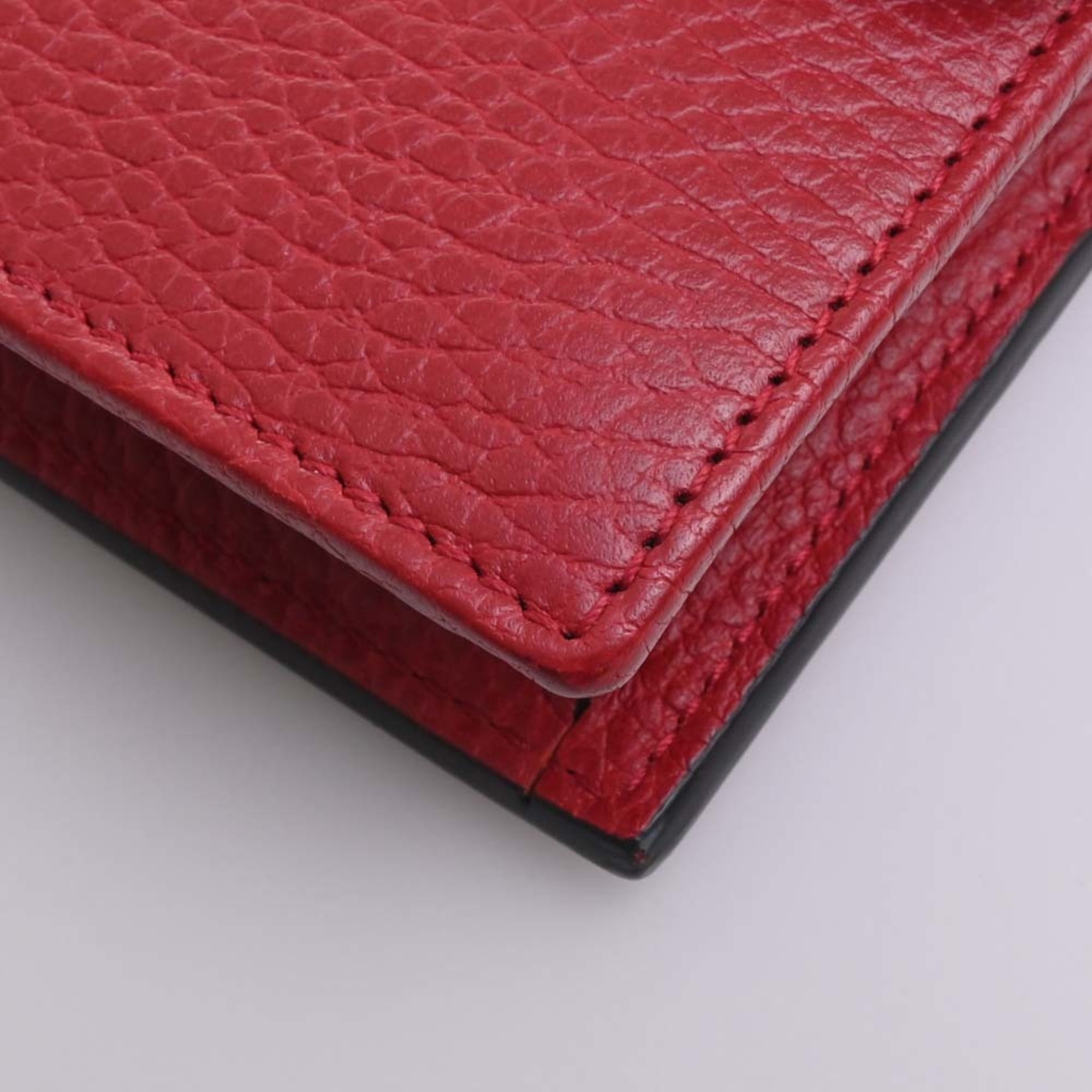 GUCCI Interlocking G Leather Chain Shoulder Long Wallet 510314 Red Women's