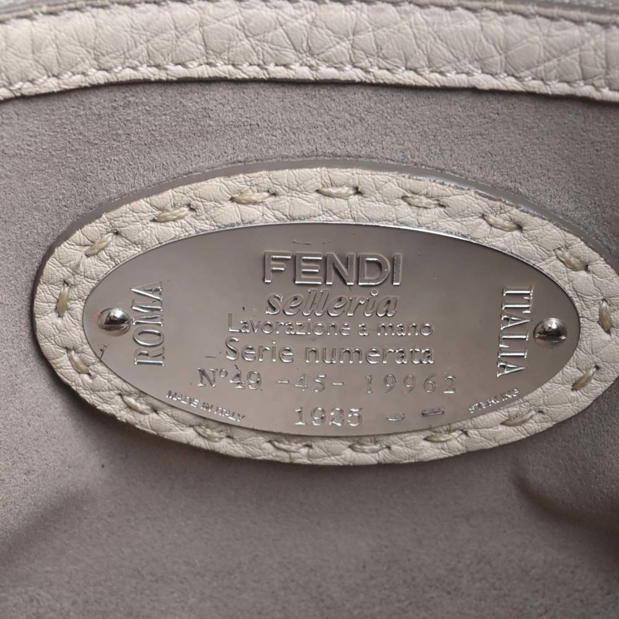 FENDI Selleria Leather Ray Handbag 8BL137 Beige Ladies