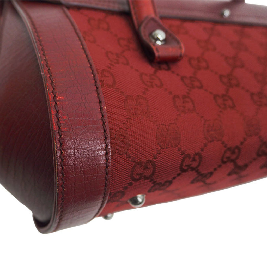 Gucci 111713 GG canvas bamboo handbag red tubular shoulder