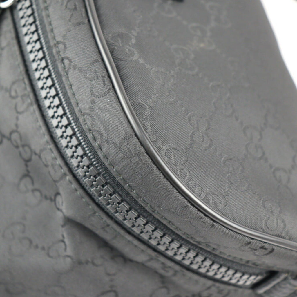 GUCCI Waist Bag 449182 GG Nylon x Leather Black Silver Hardware Body Hip