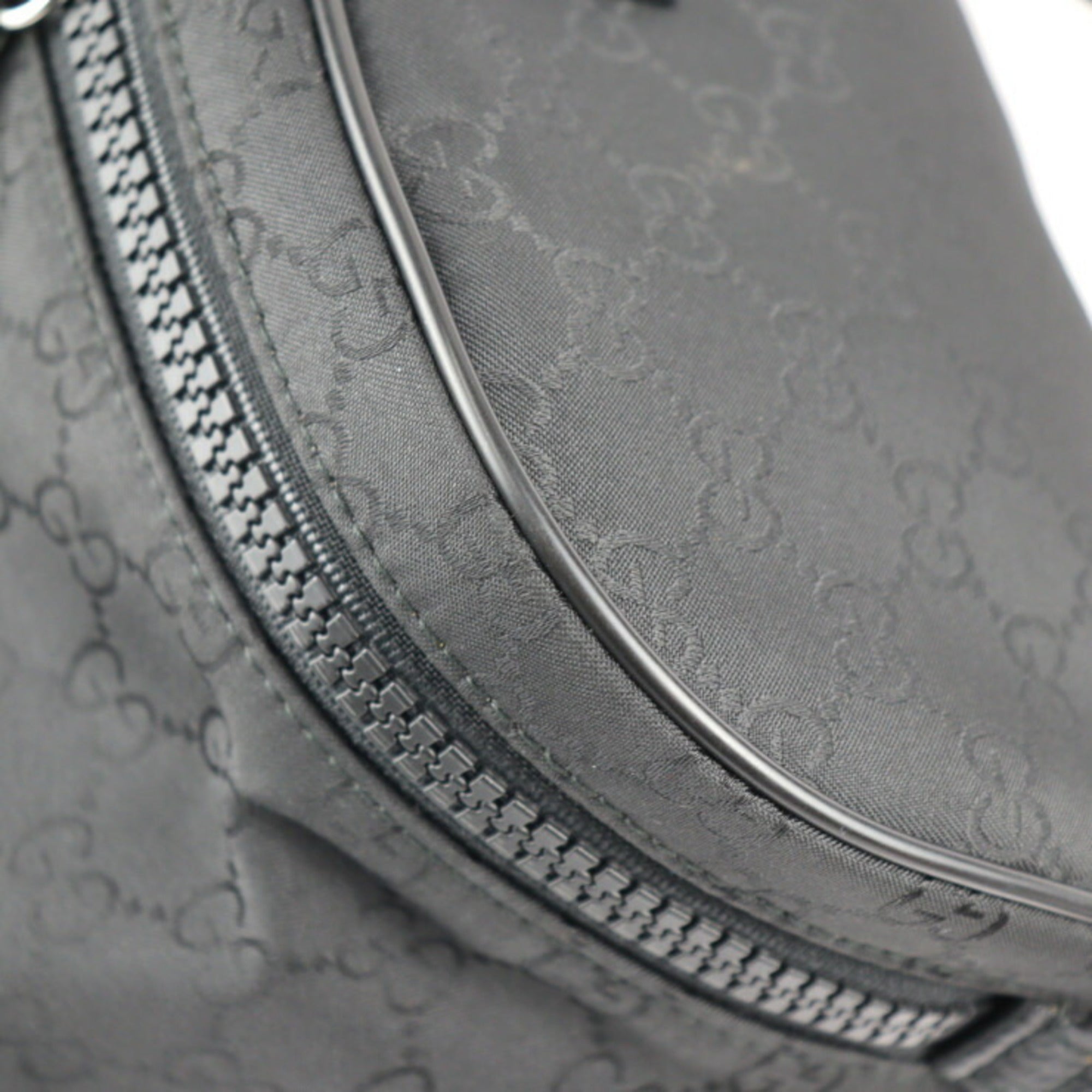 GUCCI Waist Bag 449182 GG Nylon x Leather Black Silver Hardware Body Hip