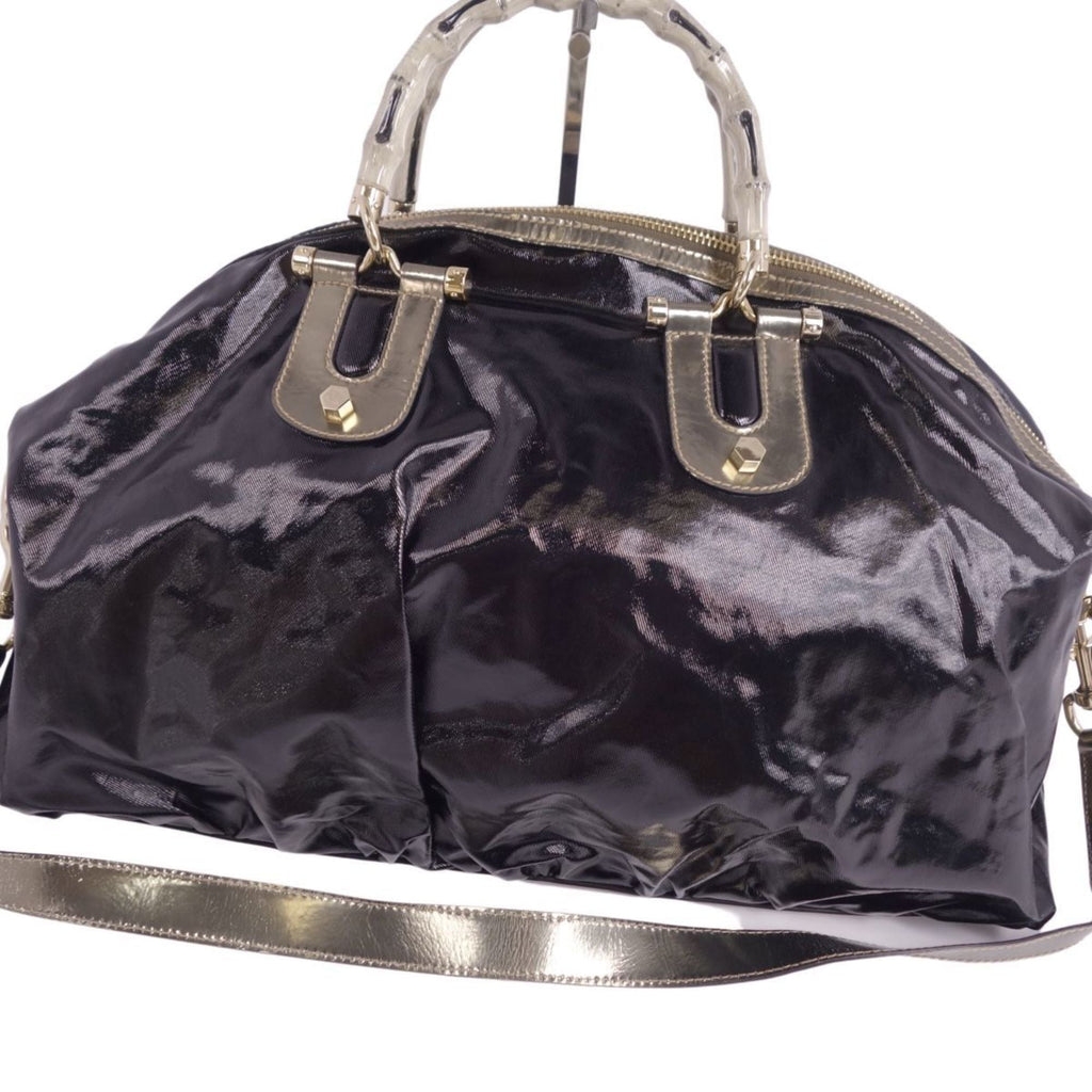 GUCCI bag 2way Boston canvas leather bamboo men's women's black/gold