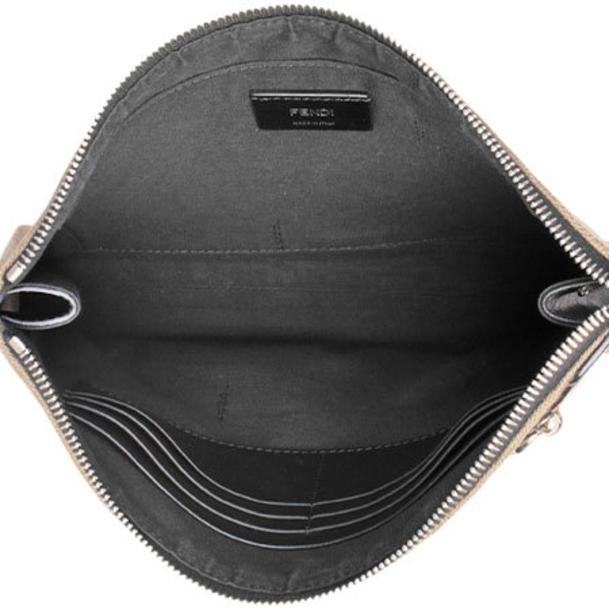 FENDI Clutch Bag Orange x Brown Zucca Fabric Leather 7V33 AB01