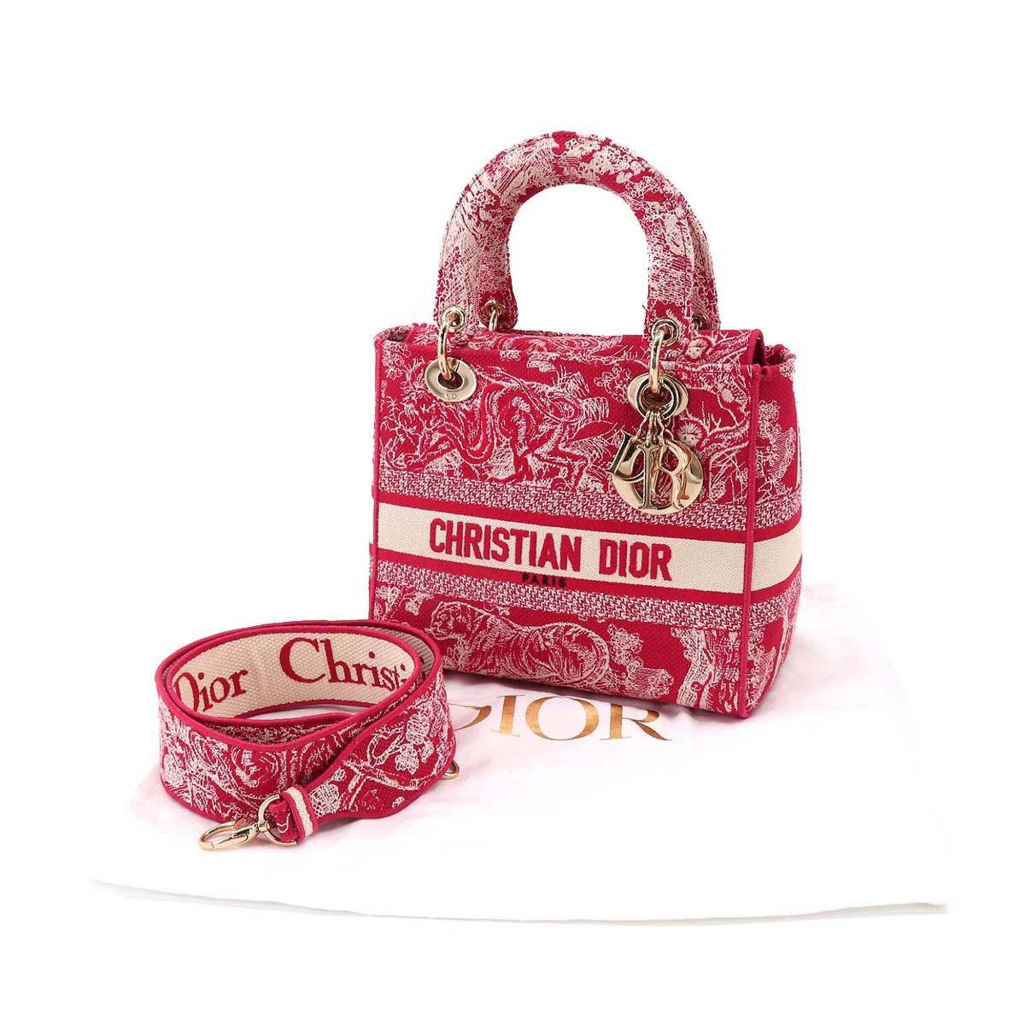 CHRISTIAN DIOR Lady Light Medium 2way Hand Shoulder Bag Canvas Pink M0565ORGO LADY D-LITE