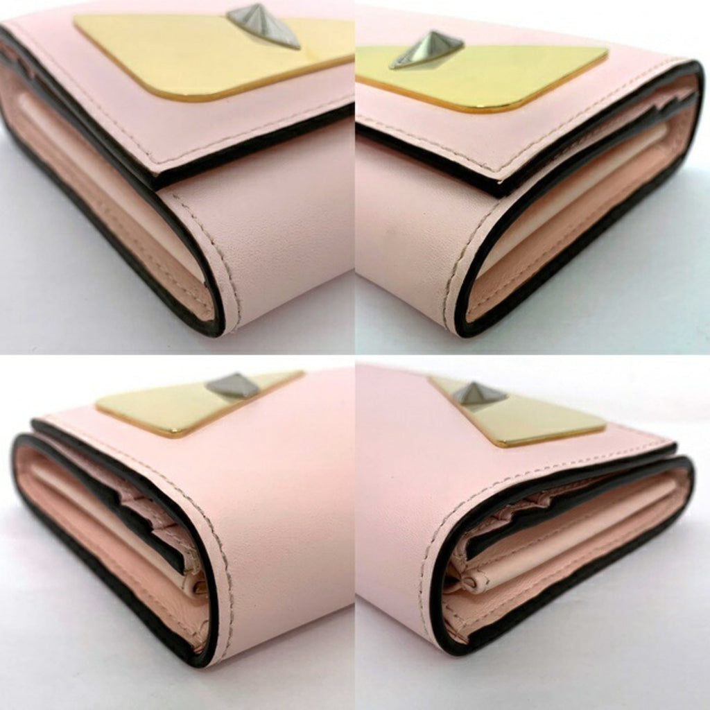Fendi Long Bi-Fold Wallet Pink Gold Mon 8M0251 Leather GP FENDI Ladies Bugs Eye Motif Flap
