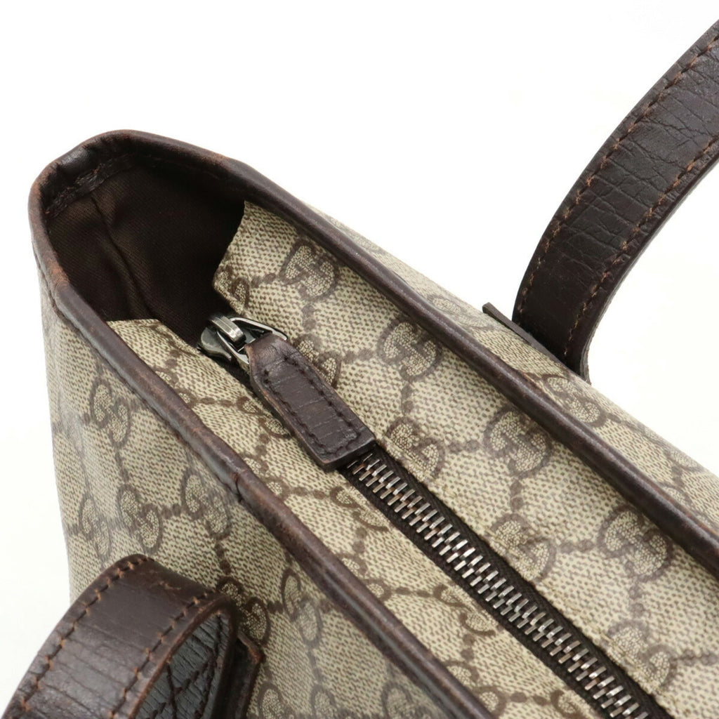 GUCCI GG Supreme Plus Tote Bag Shoulder Beige Dark Brown 181086