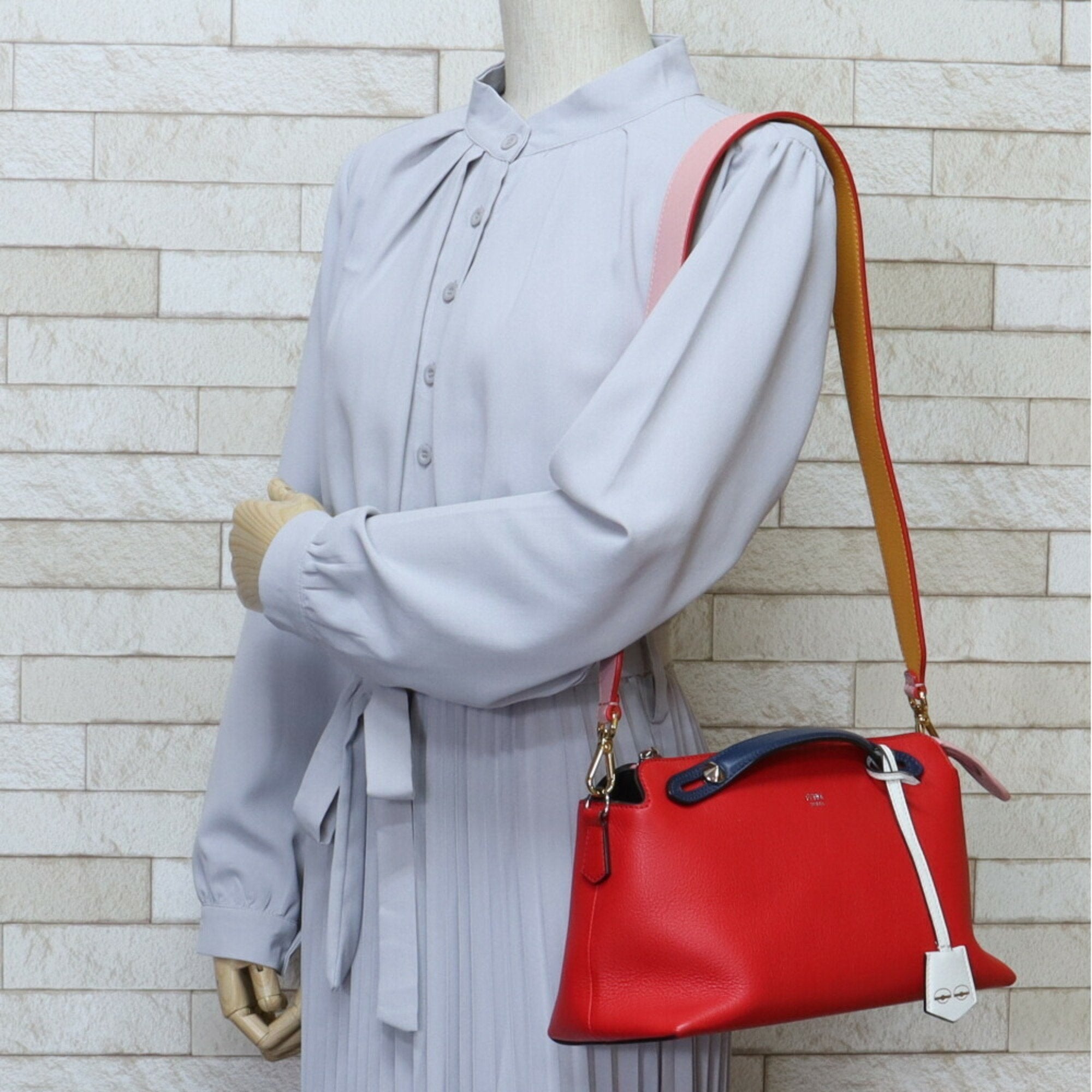 Fendi visor way shoulder bag leather red ladies