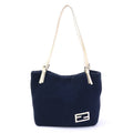 FENDI shoulder bag tote wool/leather navy/off-white silver ladies e55874i
