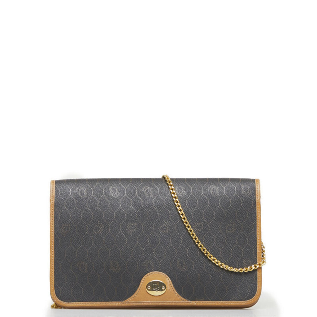 CHRISTIAN DIOR Dior Honeycomb Chain Shoulder Bag Black Brown PVC Leather Ladies