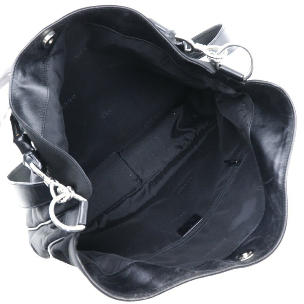 GUCCI Bamboo Handbag 001-0577 Nylon Canvas Made in Italy Black Shoulder 2way A4 Magnetic Type Ladies