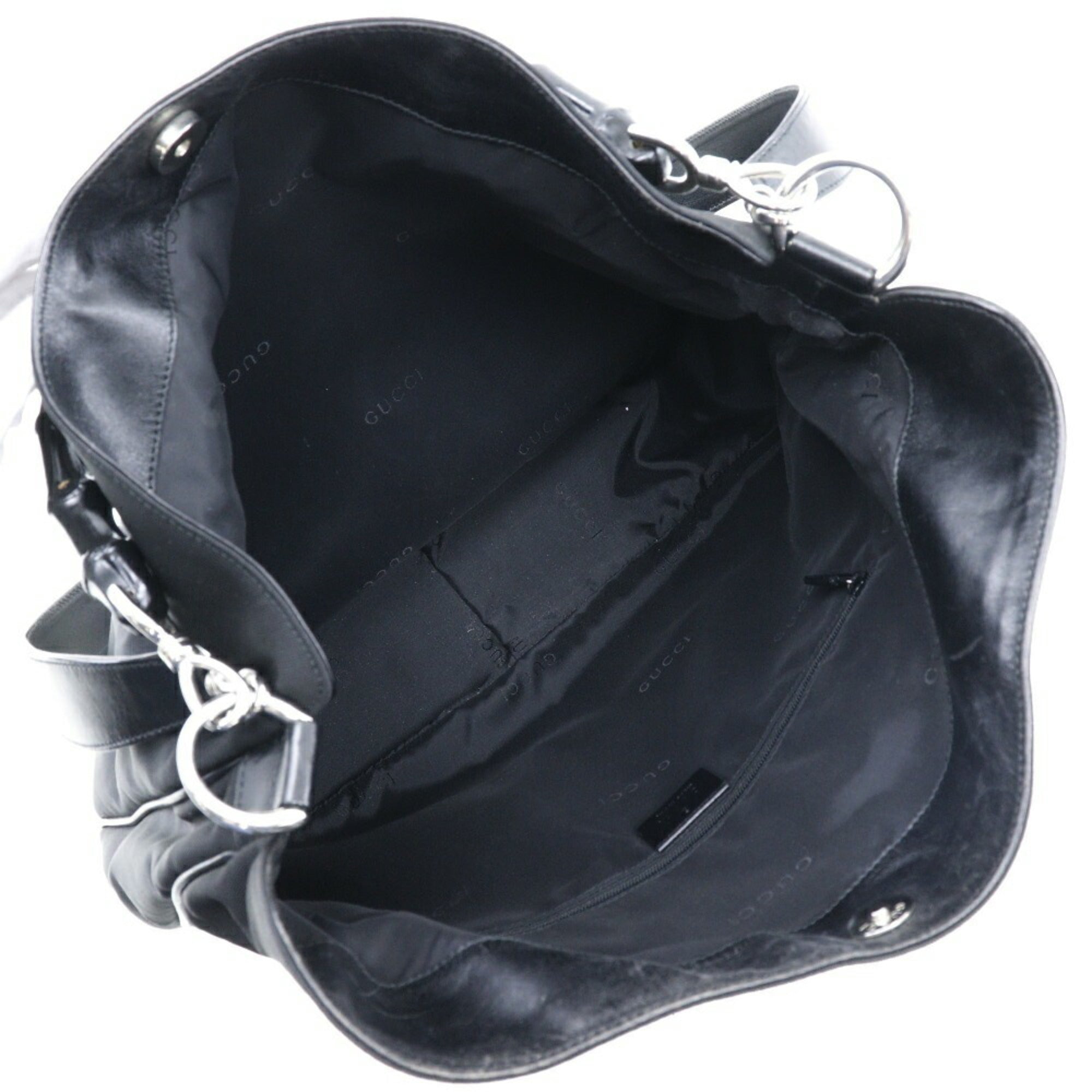 GUCCI Bamboo Handbag 001-0577 Nylon Canvas Made in Italy Black Shoulder 2way A4 Magnetic Type Ladies