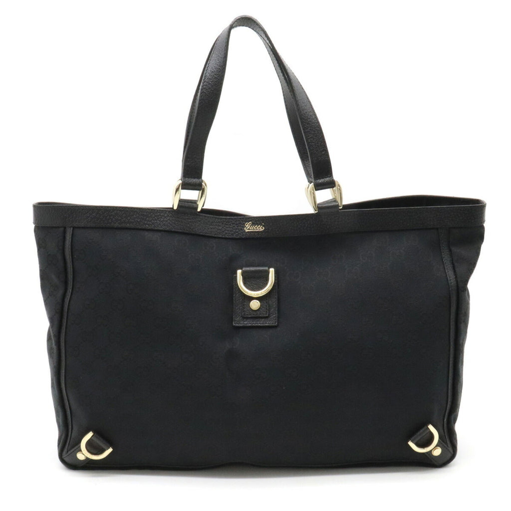 GUCCI Abbey GG Canvas Tote Bag Shoulder Leather Black 141472