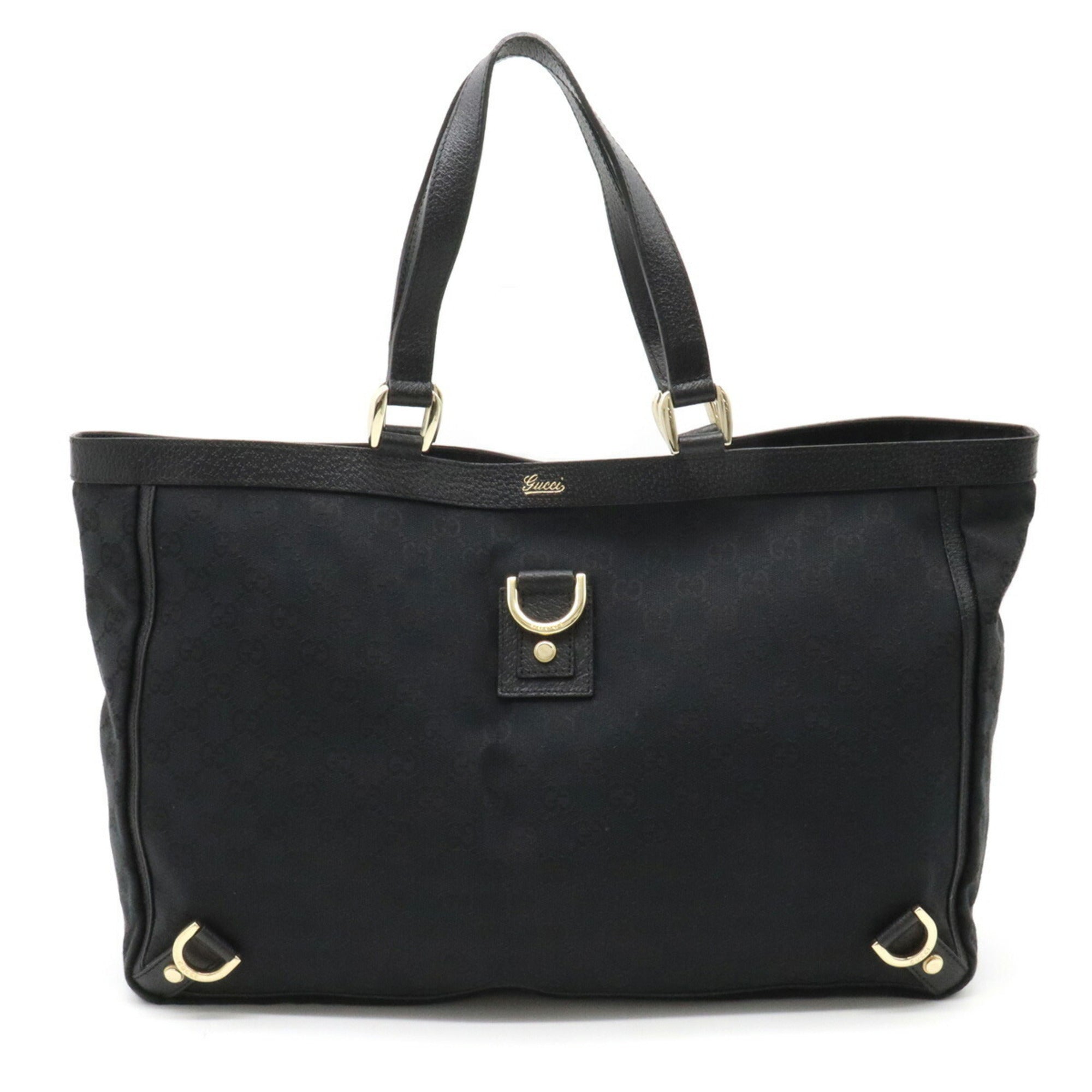 GUCCI Abbey GG Canvas Tote Bag Shoulder Leather Black 141472