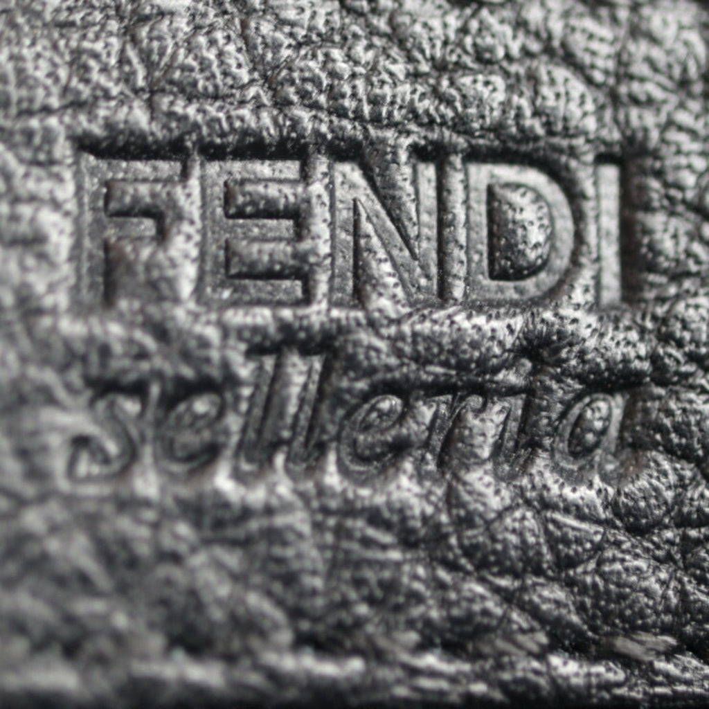 FENDI Selleria Clutch Bag 7VA376 Roman Leather Black Silver Hardware Wristlet Second Pouch