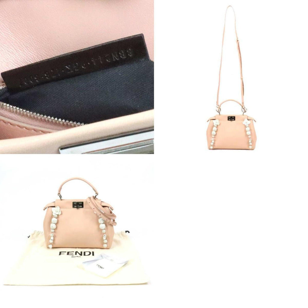 Fendi Handbag Shoulder Bag Mini Peekaboo Leather Pink Beige/White Silver Women's