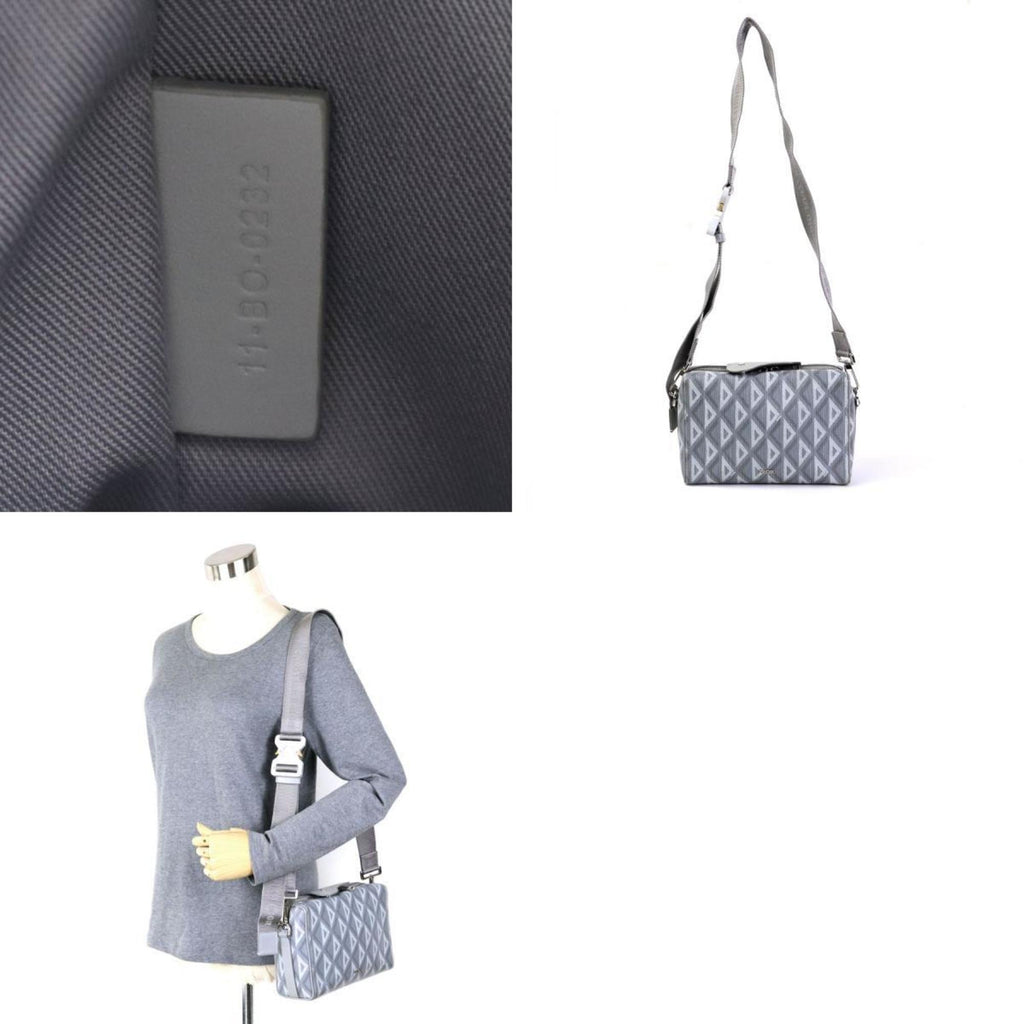 CHRISTIAN DIOR diagonal shoulder bag LINGOT22 Rango 22/CD diamond canvas gray men's