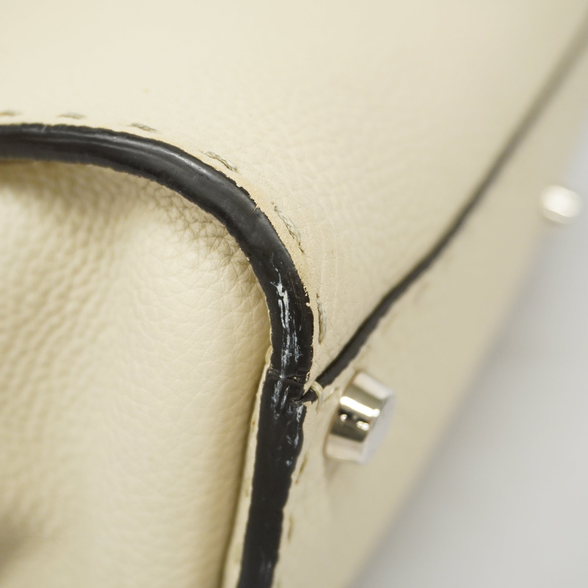 FENDIAuth  Peekaboo 2way Bag Selleria Leather Handbag,Shoulder Bag Gray,Ivory