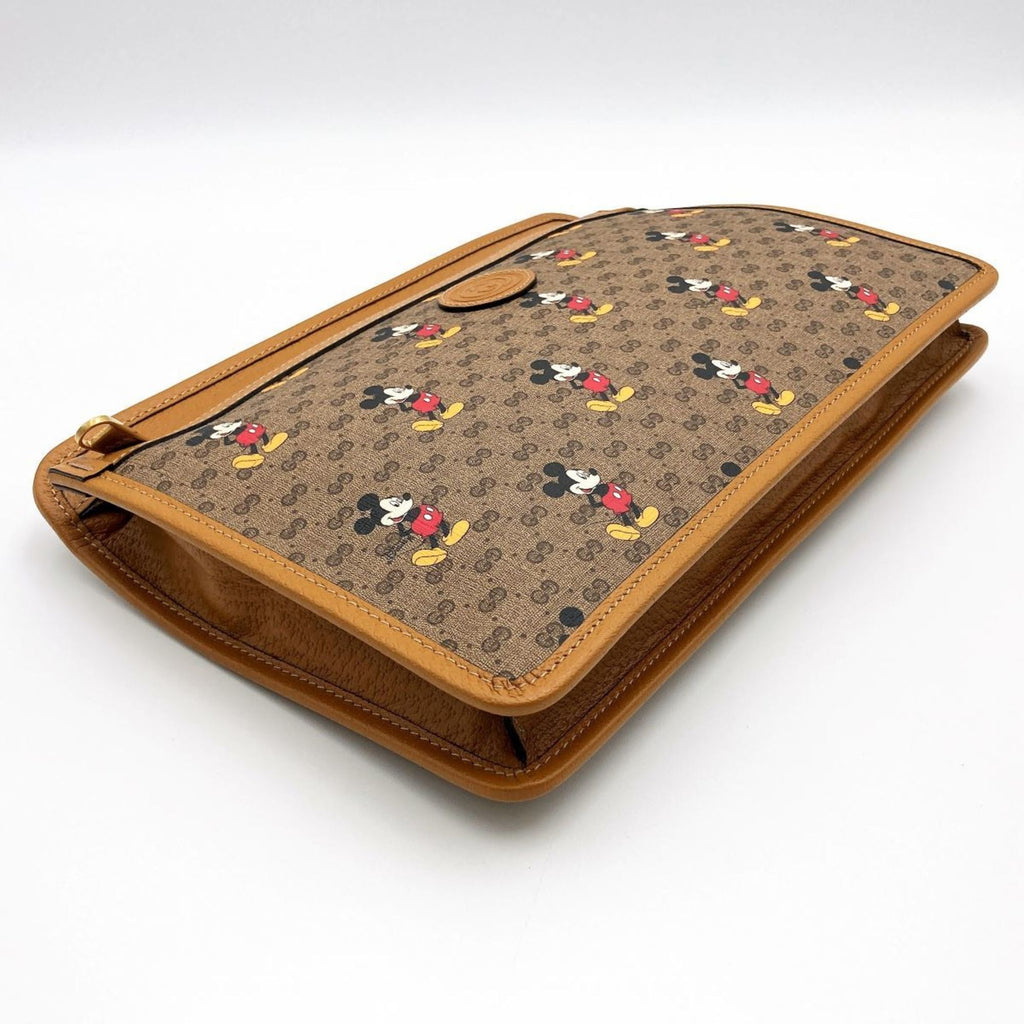 GUCCI Mickey Disney Clutch Bag Second Pouch Micro GG Brown PVC Women's 602552