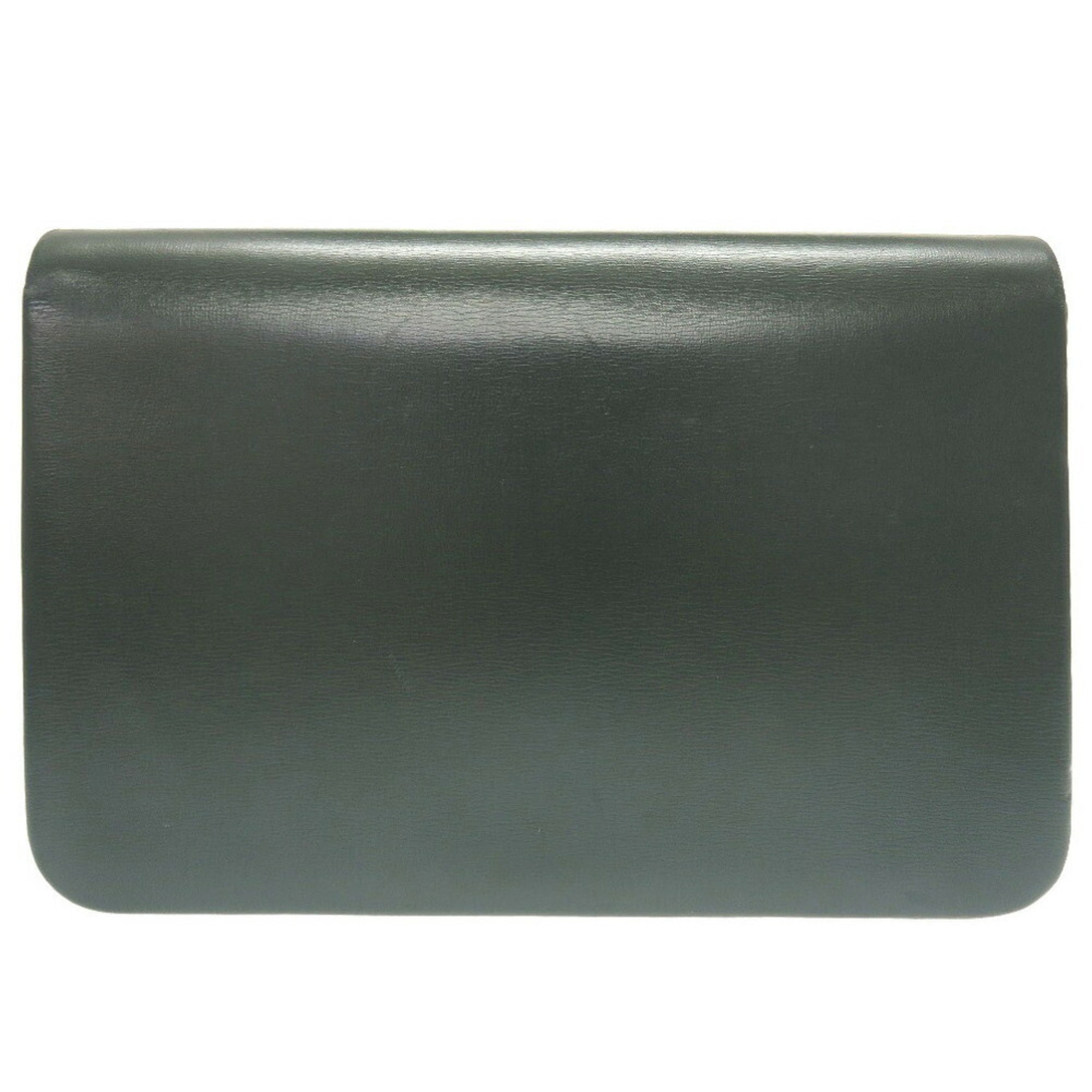 Christian Dior 2way chain CD metal fittings leather green shoulder bag clutch