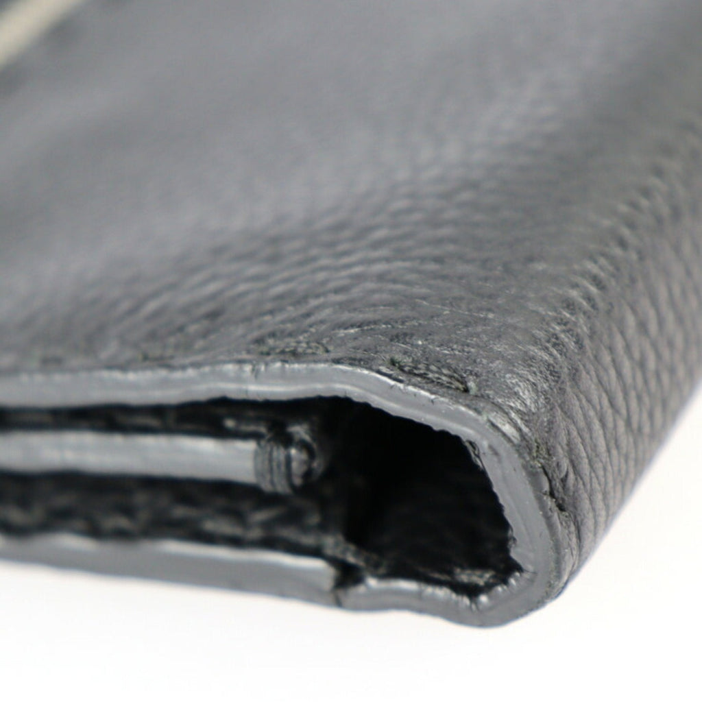 FENDI Selleria Clutch Bag 7VA376 Roman Leather Black Silver Hardware Wristlet Second Pouch