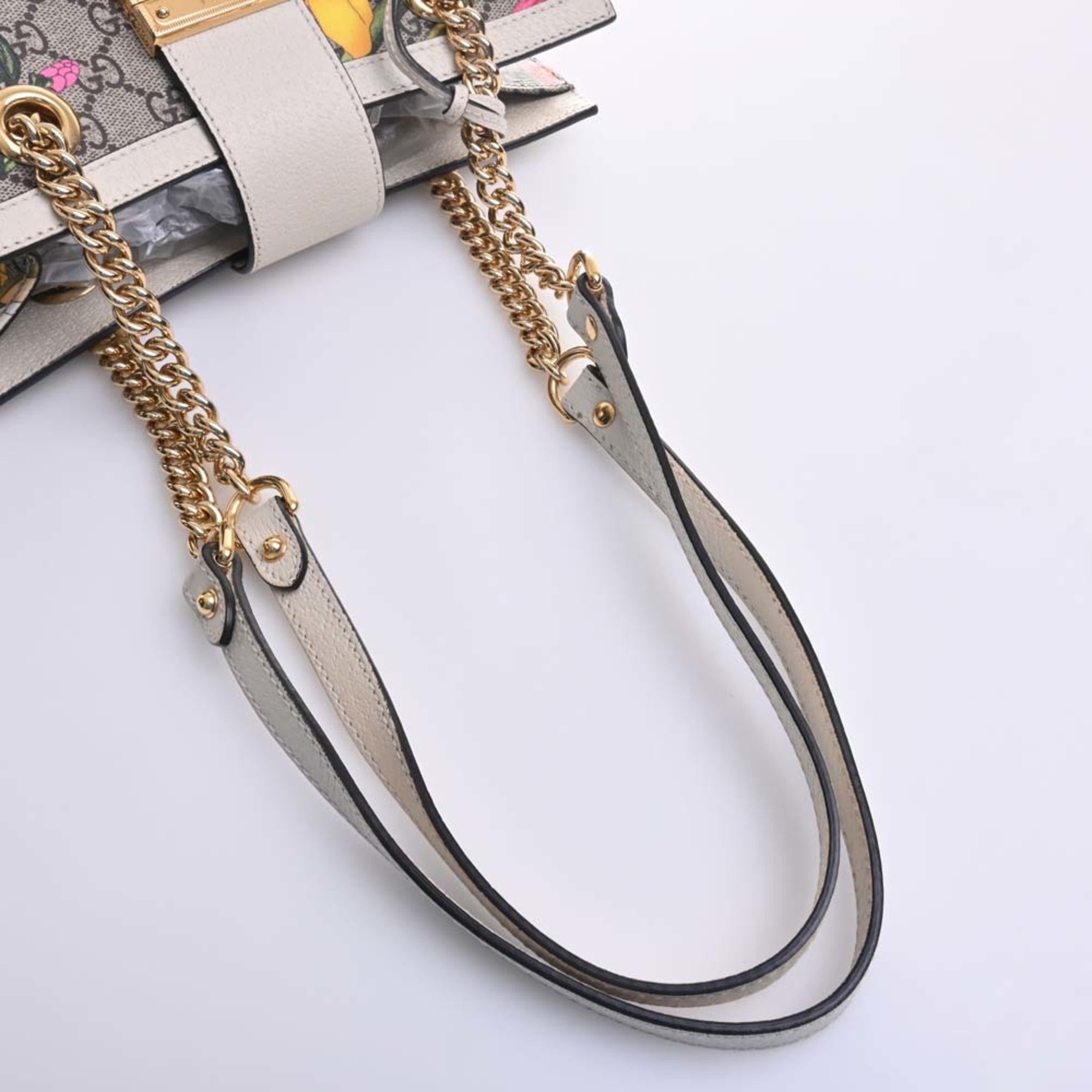 GUCCI GG Supreme Flora Padlock Small Chain Shoulder Bag 498156 Beige/White Women's