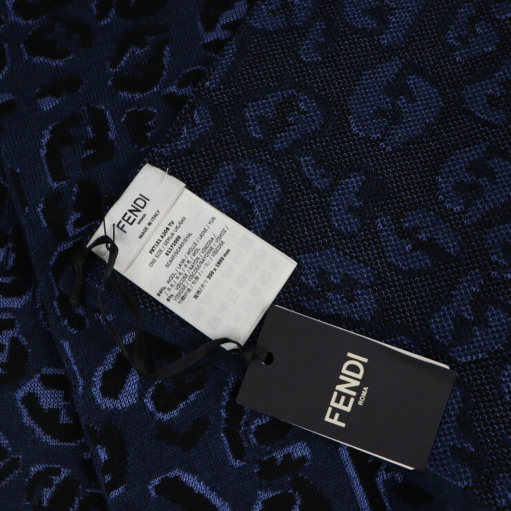 FENDI Zucca pattern muffler FXT151 A208 wool rayon blue navy leopard