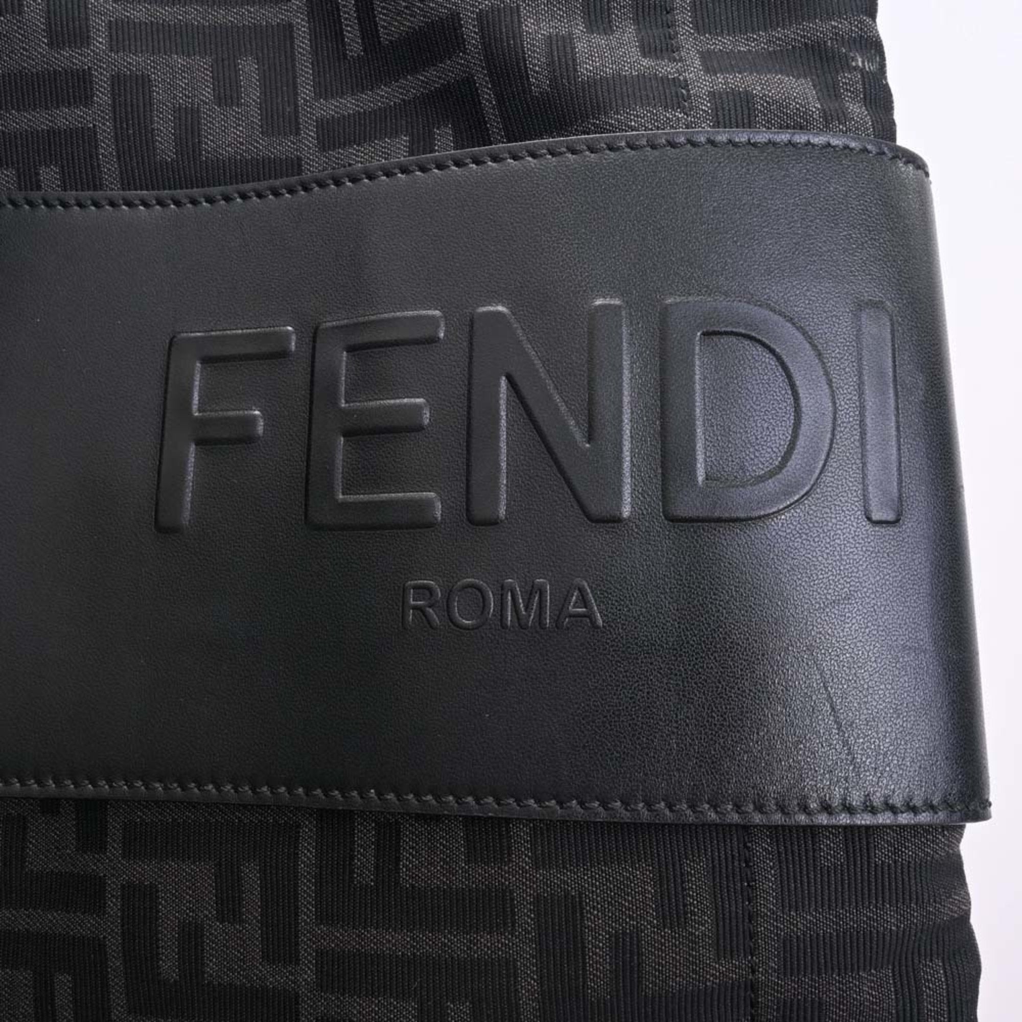 FENDI Polyamide Leather Zucca Pattern Rucksack Handbag Black Men's