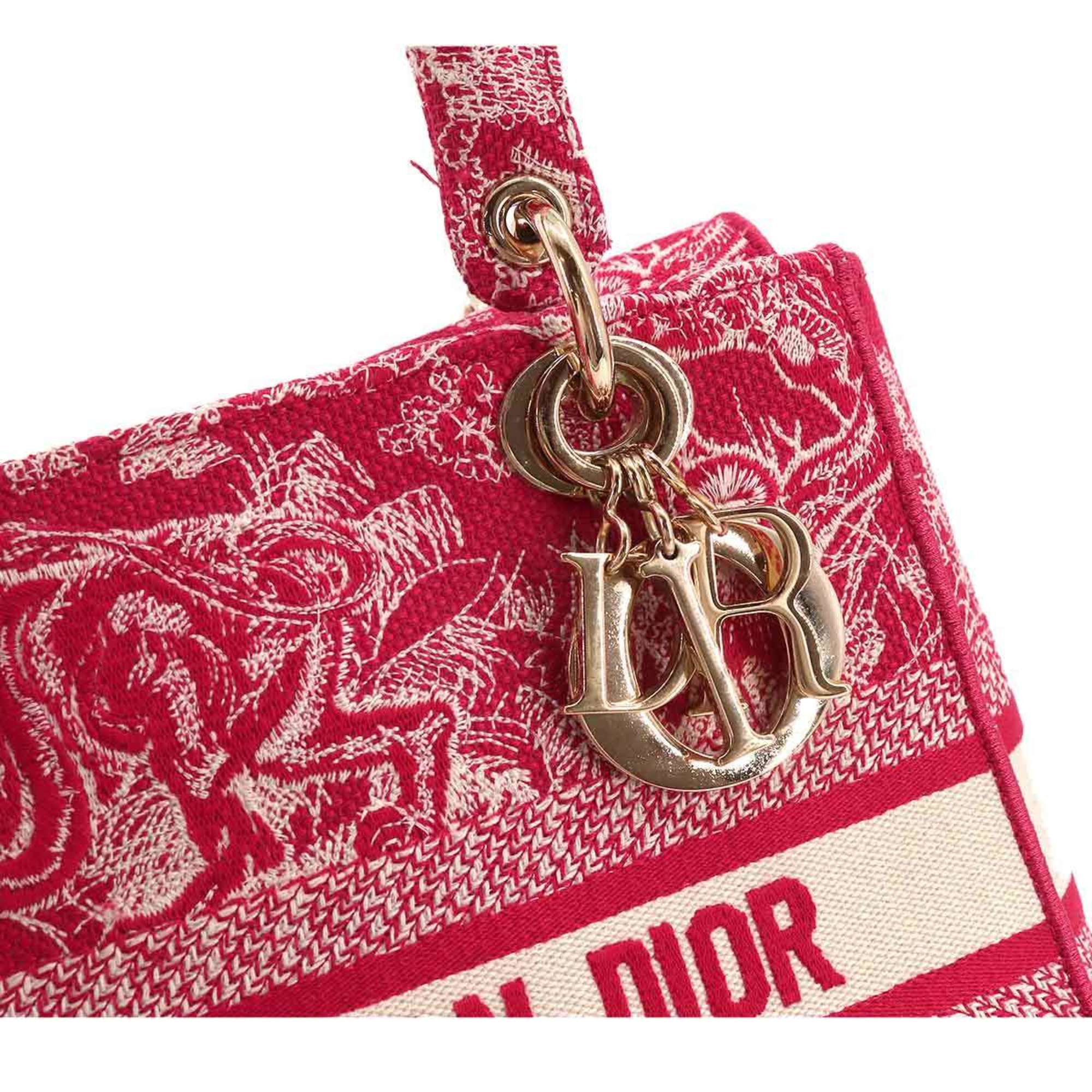 CHRISTIAN DIOR Lady Light Medium 2way Hand Shoulder Bag Canvas Pink M0565ORGO LADY D-LITE