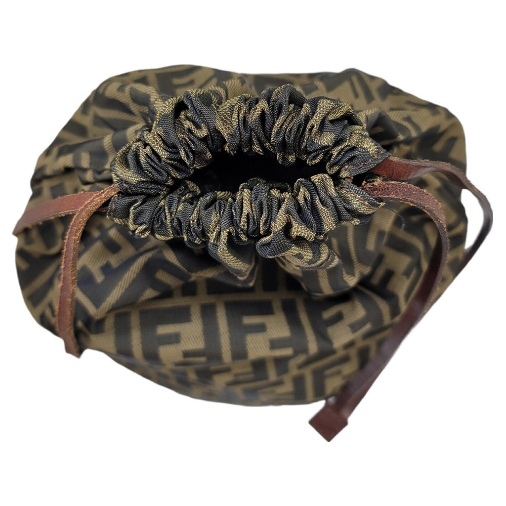 FENDI Zucca pattern bag brown khaki leather storage foldable nylon women's men's unisex