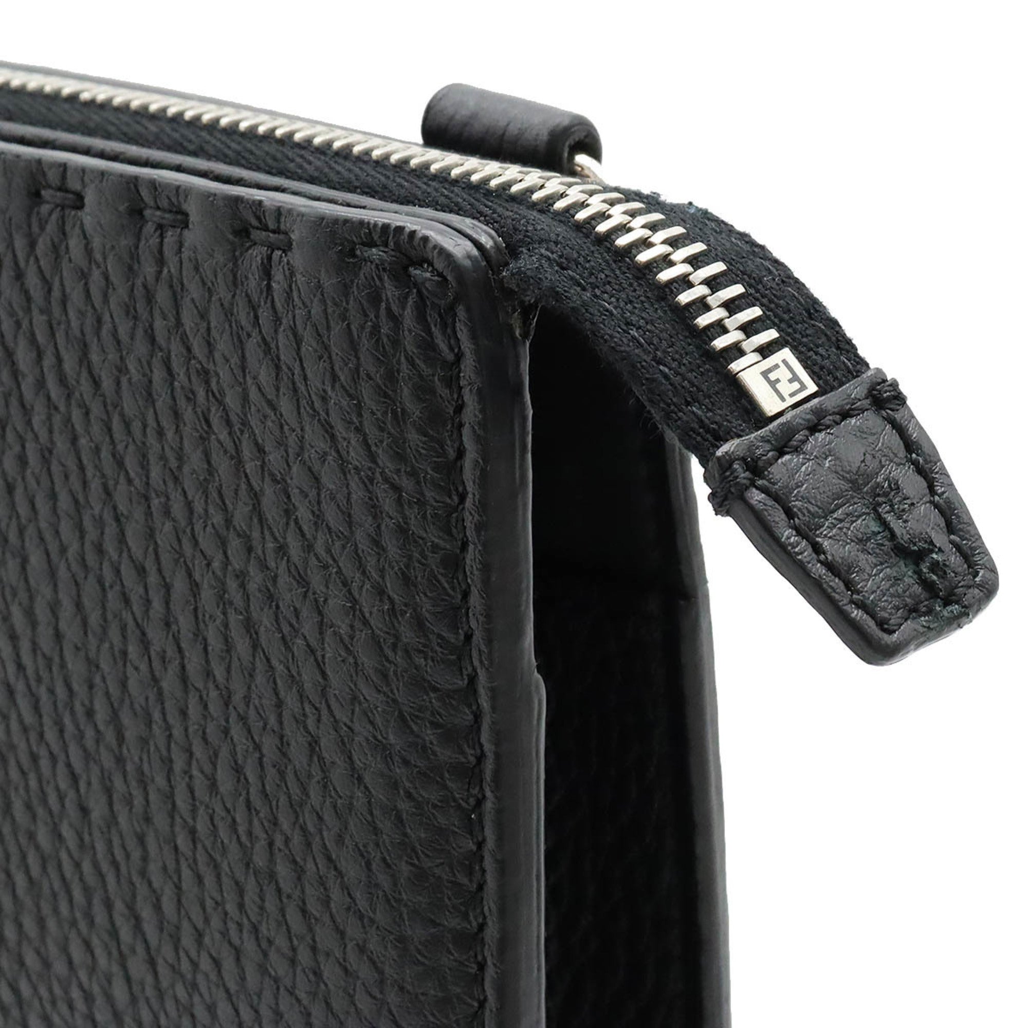 FENDI Selleria Stitch FF Clutch Bag Second Handbag Leather Black 7V99