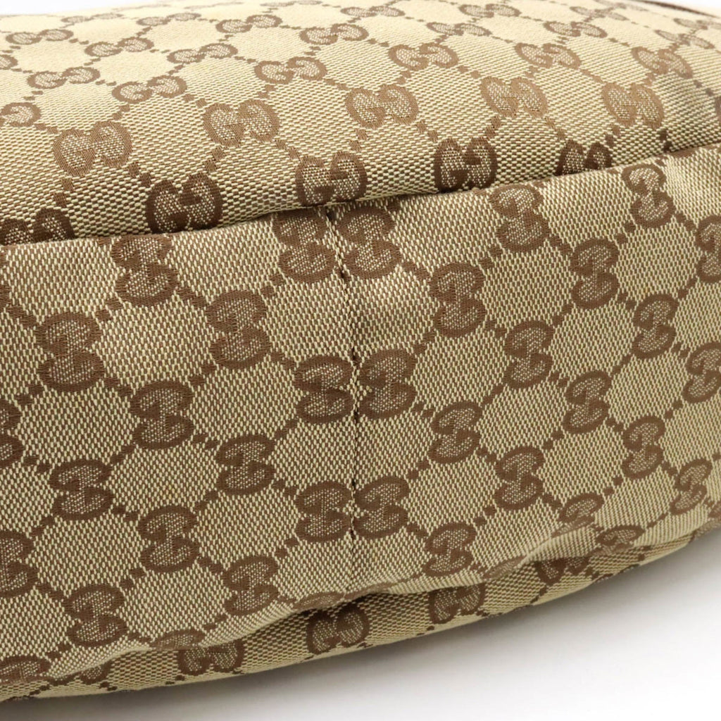GUCCI GG Canvas Tote Bag Shoulder Leather Khaki Beige Light 130736
