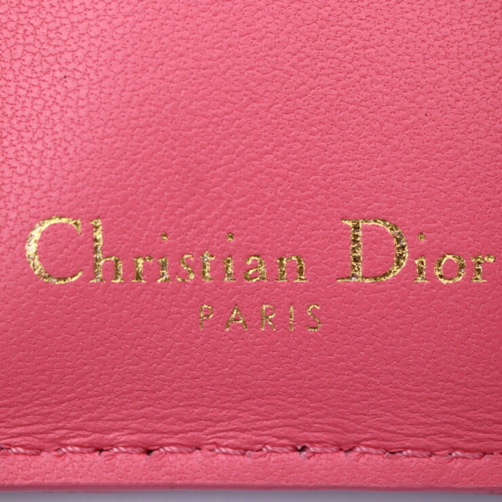 CHRISTIAN DIOR Caro Canage Trifold Wallet S5030UWHC Lambskin Yarrow Pink W Hook Japan Limited Color CD Logo