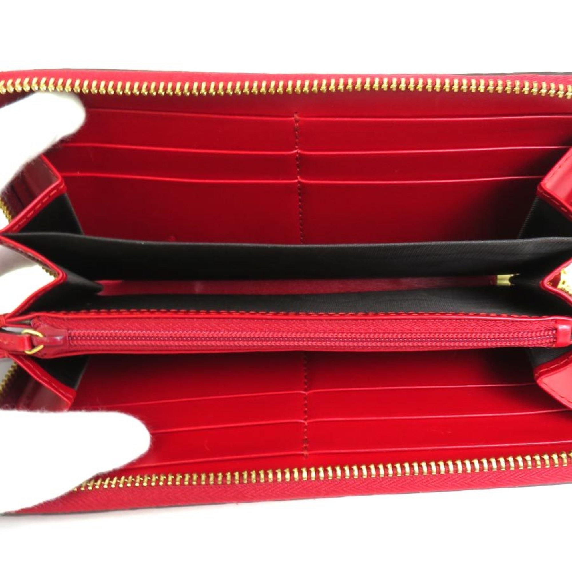 GUCCI round zipper long wallet GG pattern leather red unisex 410102