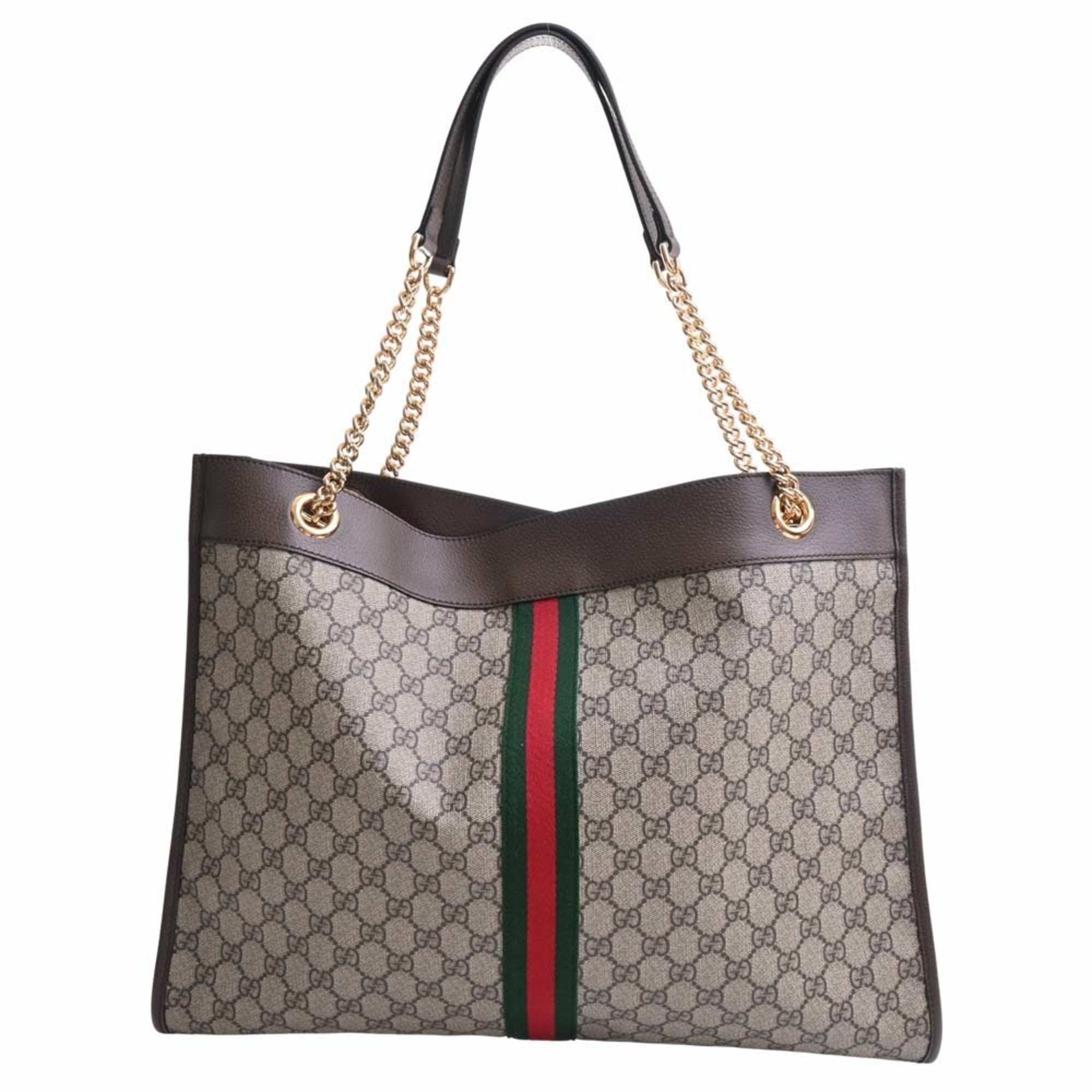GUCCI Rajah GG Supreme Leather Large Chain Shoulder Bag 537219 Beige Brown Women's