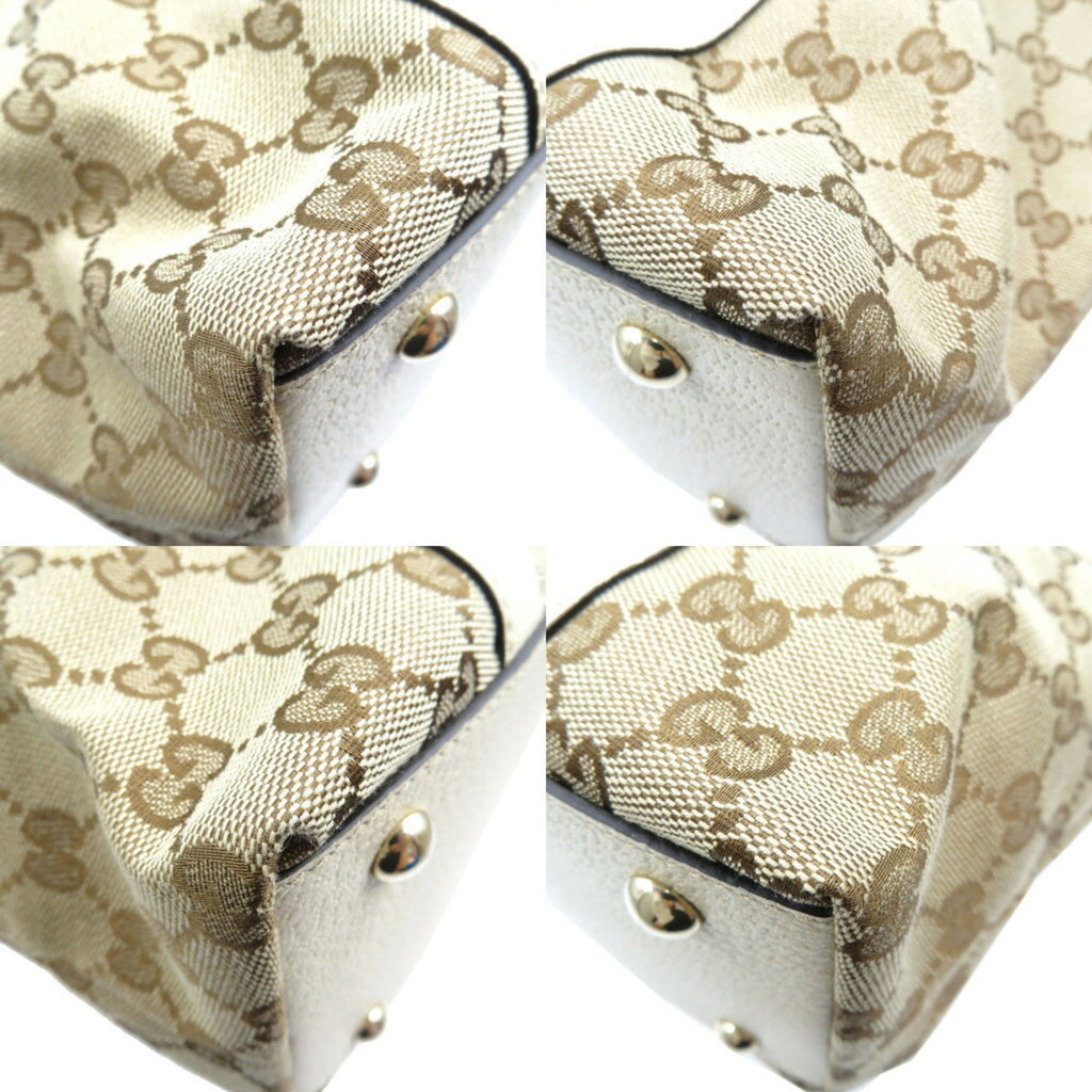 GUCCI Abbey Line 141470 GG Canvas Leather Beige Tote Bag