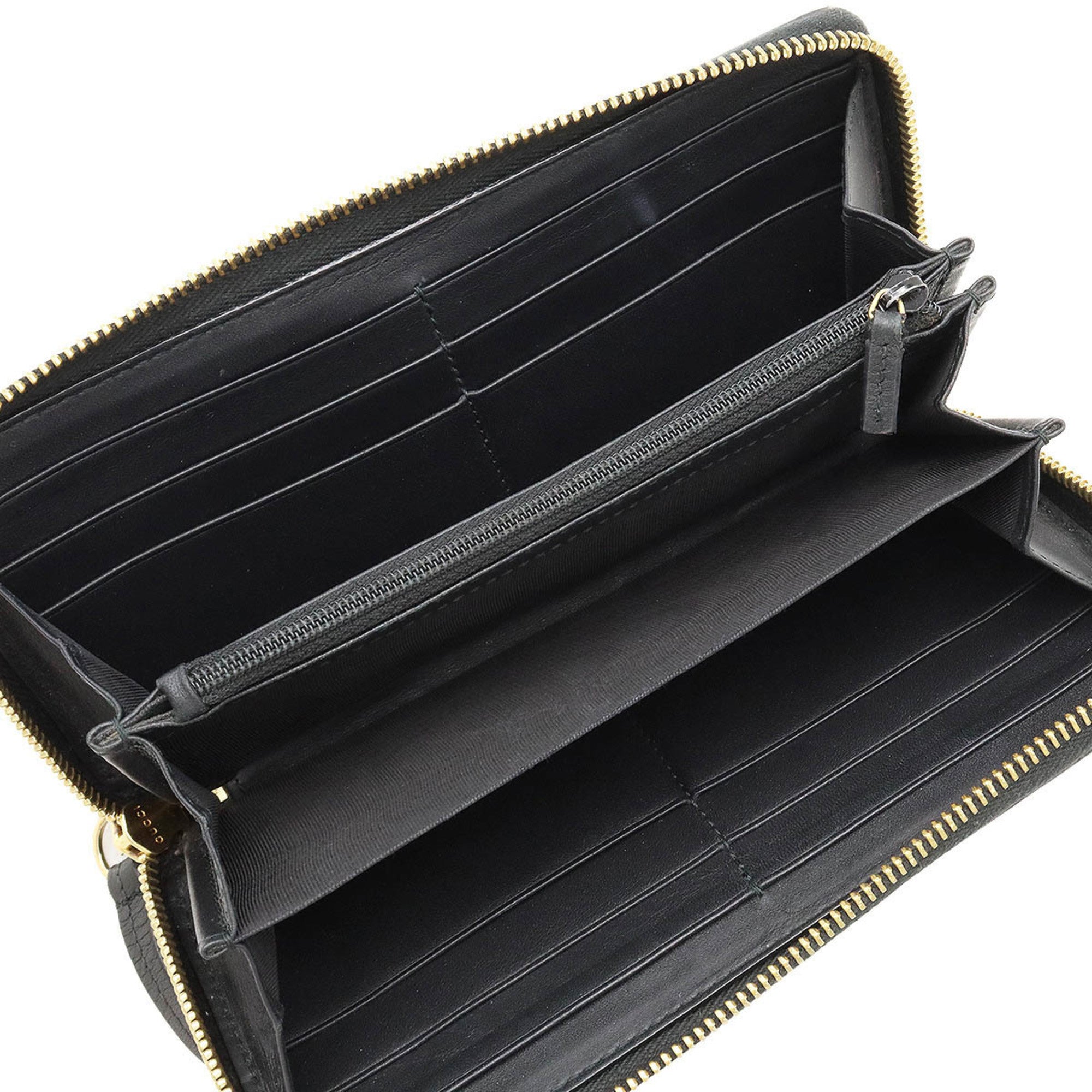 GUCCI SYLVIE Zip Around Round Long Wallet Leather Black 476083