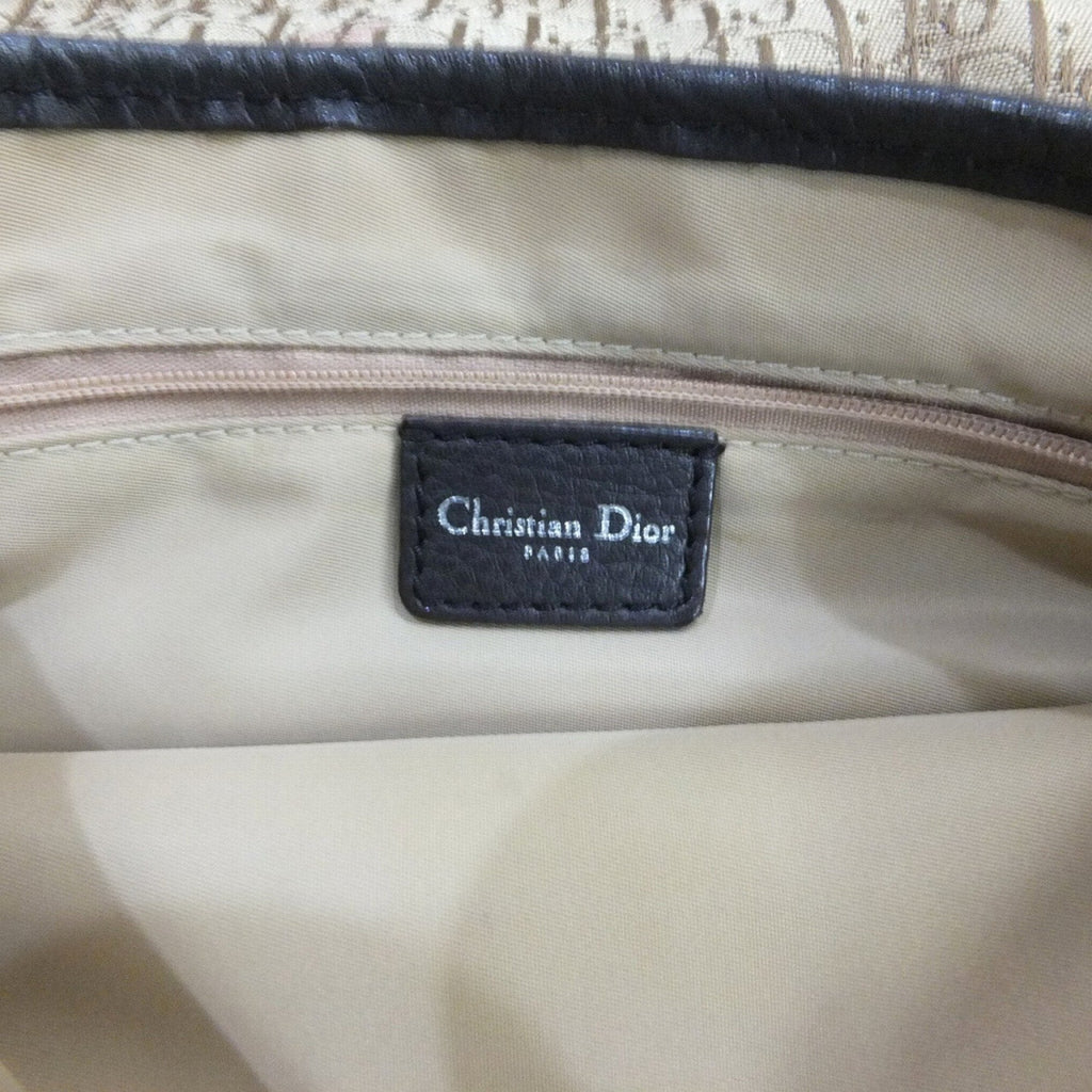 CHRISTIAN DIOR Shoulder Bag Trotter Brown Beige Leather Canvas